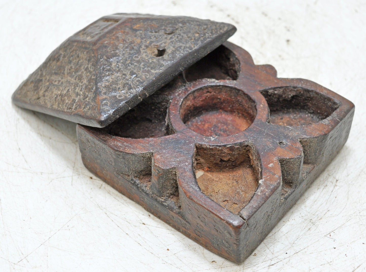 Antique Wooden Kitchenware Spice Box Original Old Hand Carved