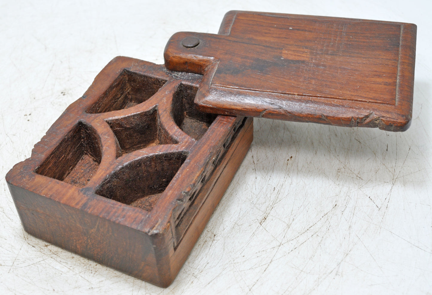 Antique Wooden Kitchenware Spice Box Original Old Hand Carved
