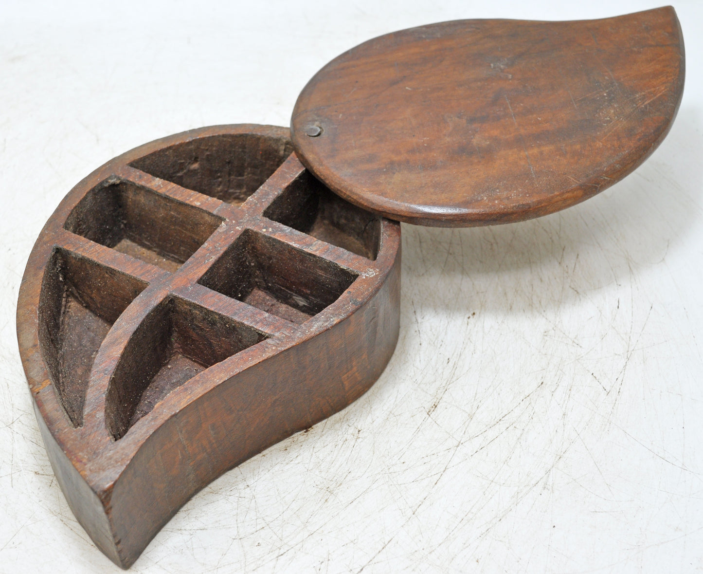 Antique Wooden Kitchenware Spice Box Original Old Hand Carved