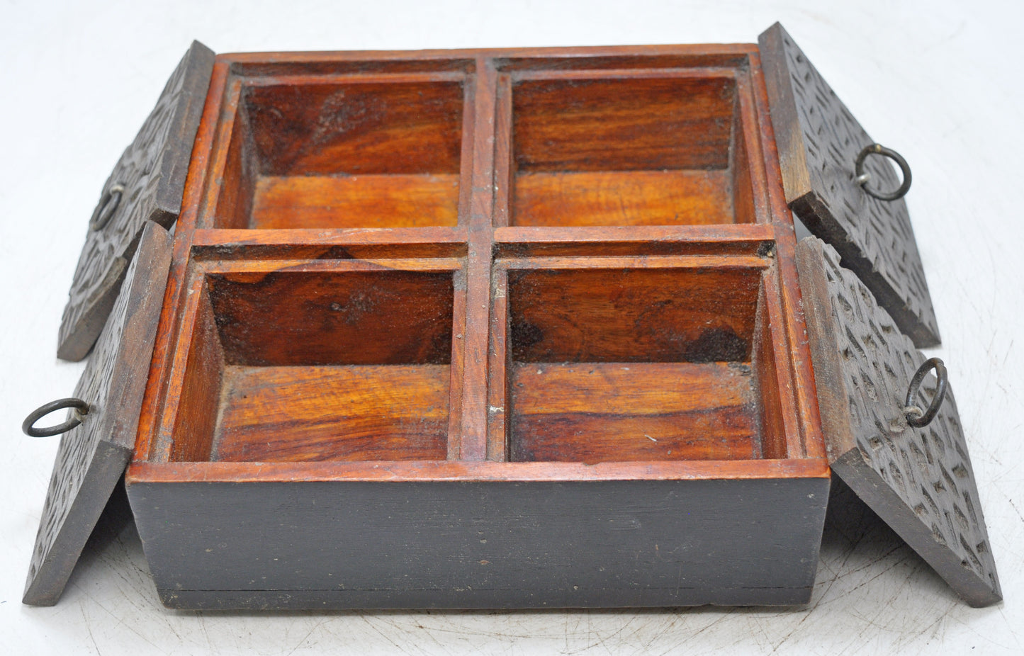 Vintage Wooden Kitchenware Spice Box Original Old Hand Crafted Carved