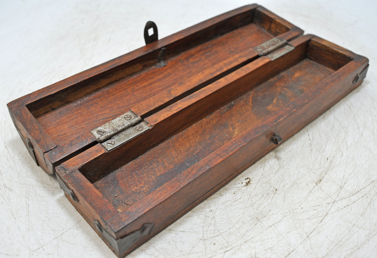 Vintage Wooden Pencil Stationary Box Original Old Hand Crafted Metal Fitted