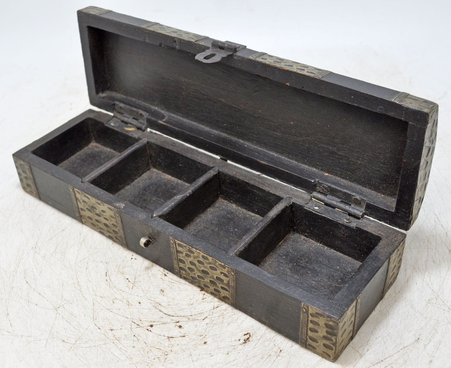 Vintage Wooden Pencil Stationary Box Original Old Hand Crafted Brass Fitted