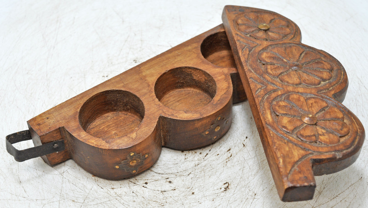 Antique Wooden Kum Kum Powder Tika Box Original Old Hand Carved