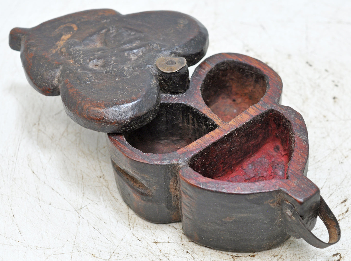 Antique Wooden Kum Kum Powder Tika Box Original Old Hand Carved