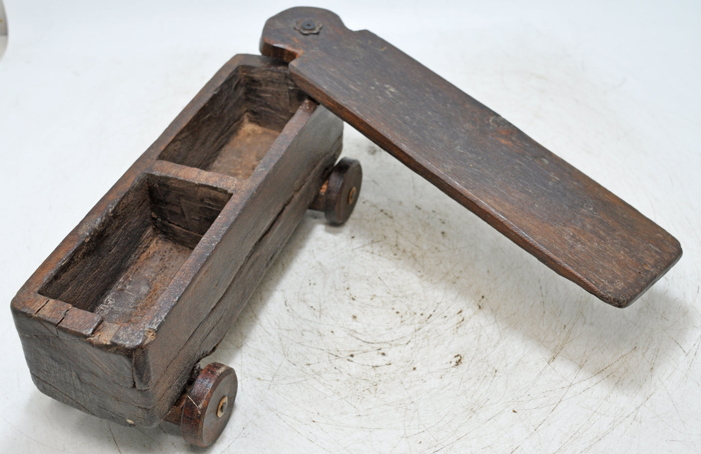 Antique Wooden Kitchenware Spice Box on Wheels Original Old Hand Carved