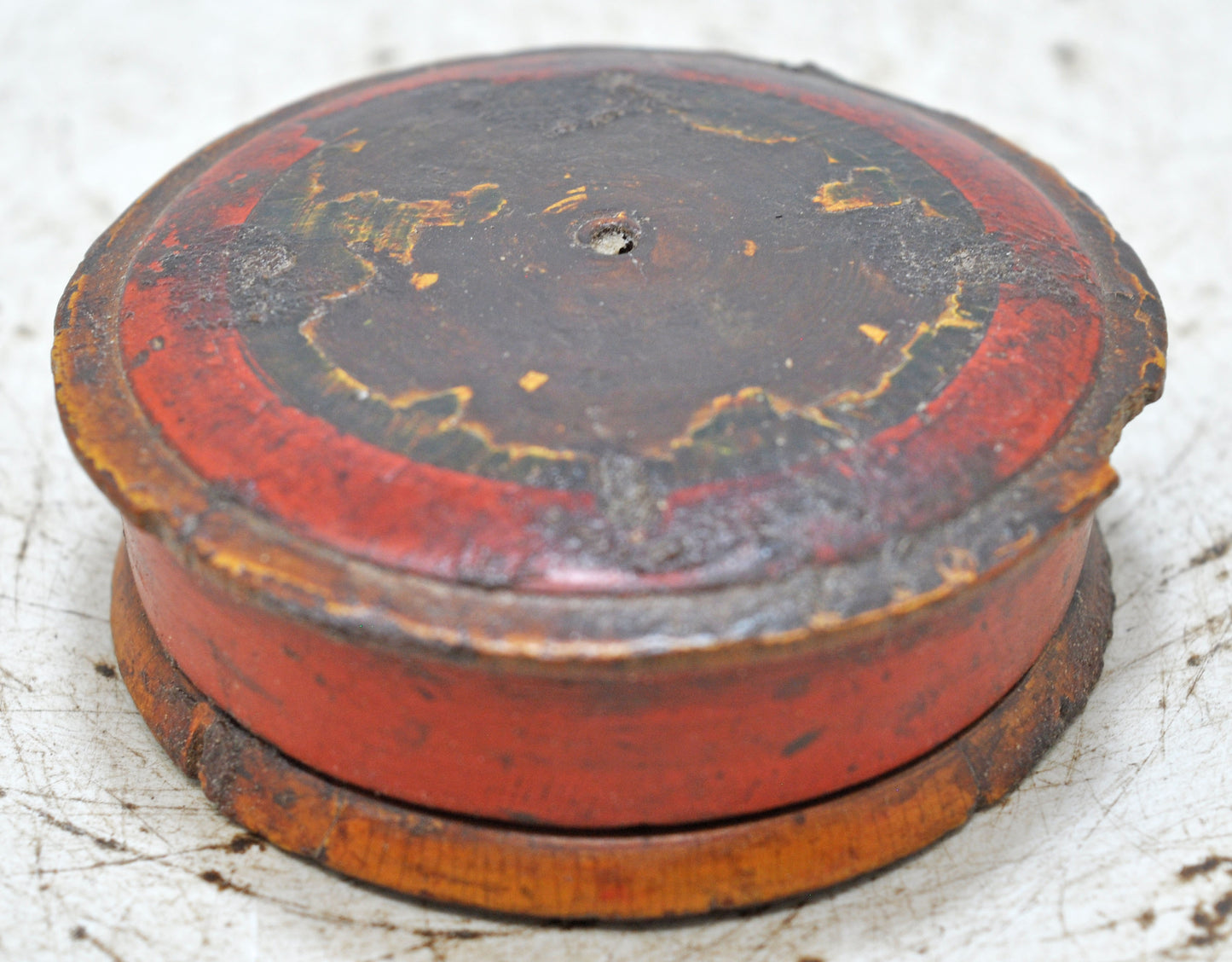 Vintage Wooden Kum Kum Powder Tika Box Original Old Hand Carved Painted
