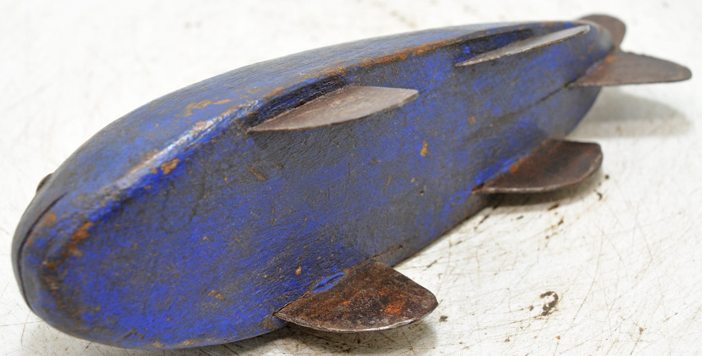 Vintage Wooden Whale Fish Figurine Original Old Hand Carved Painted