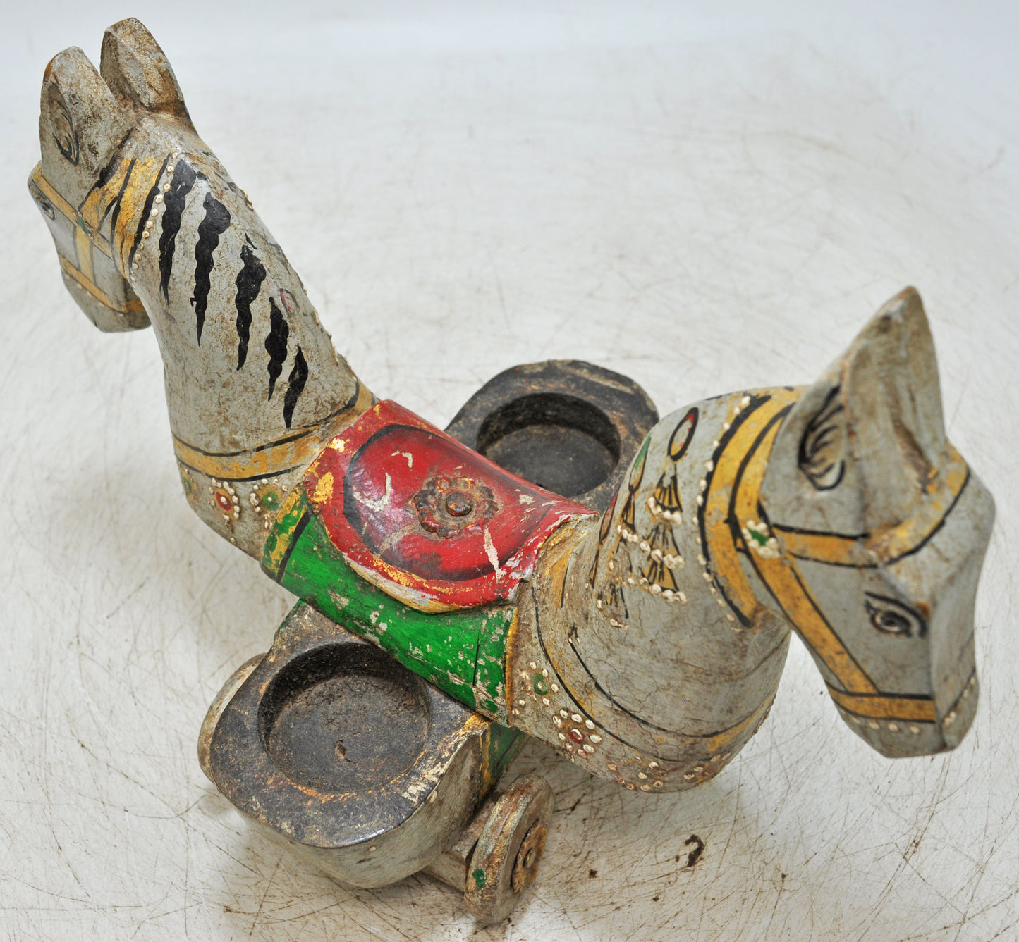 Hand Carved Wooden Horse on Wheels Figurine Spice Box Rustic Hand Painted