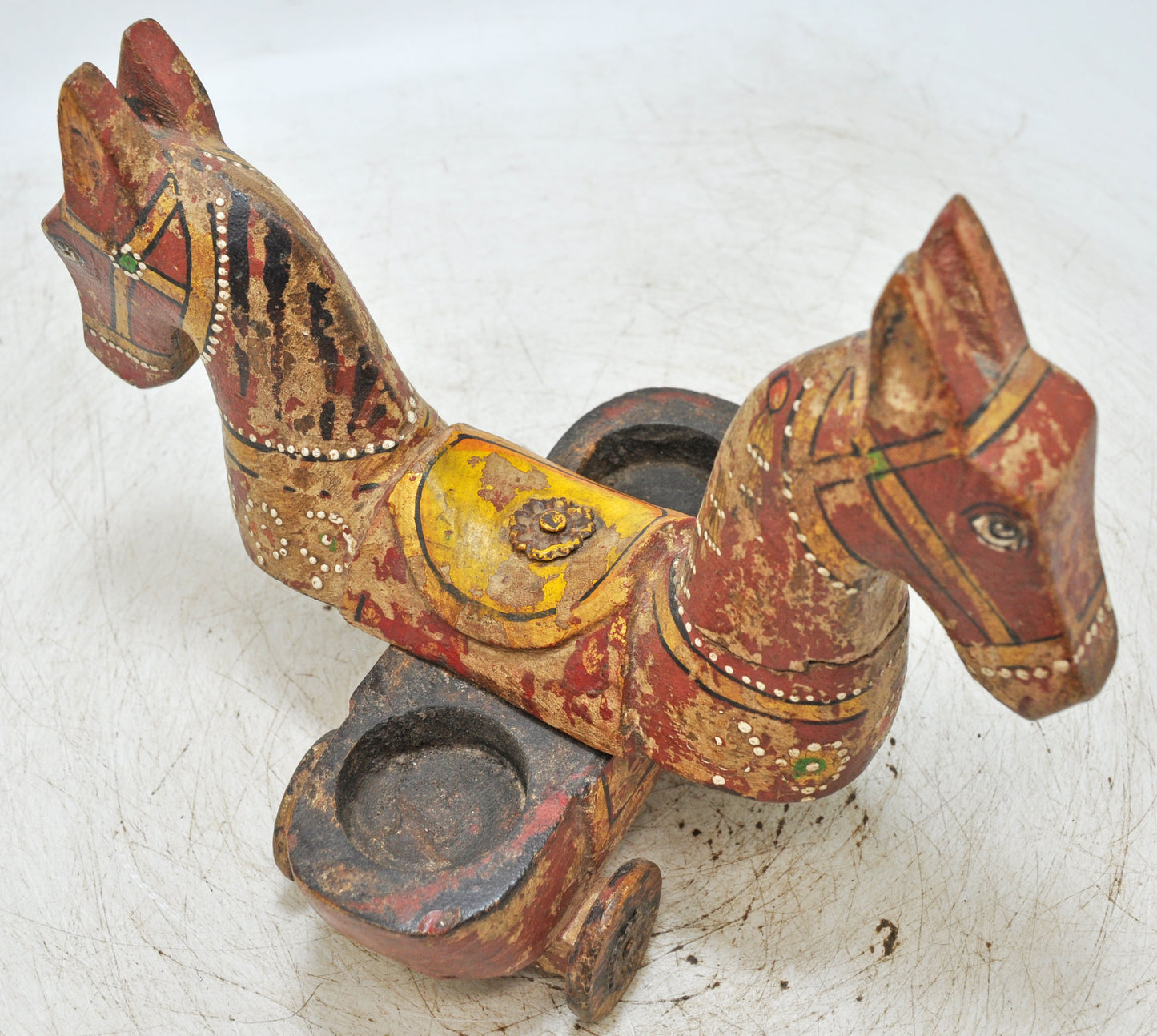 Hand Carved Wooden Horse on Wheels Figurine Spice Box Rustic Hand Painted