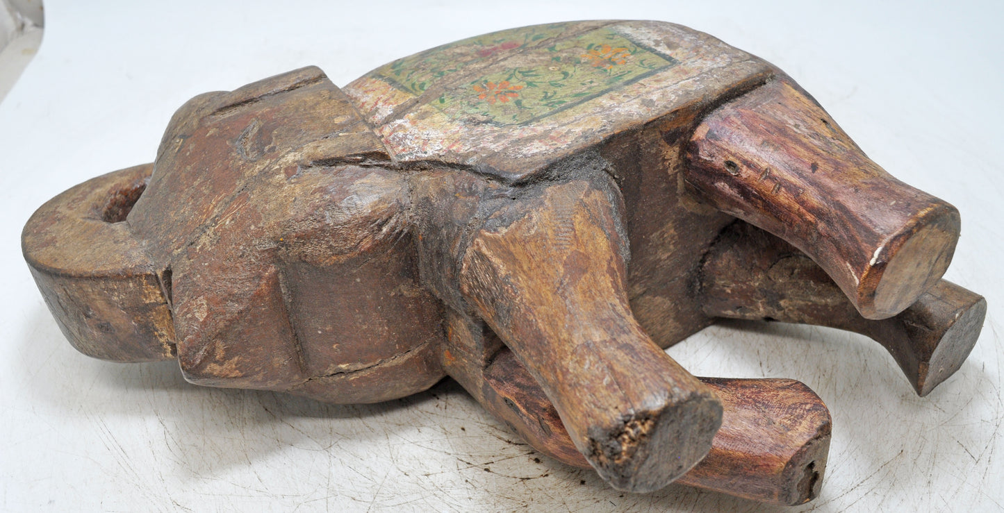 Vintage Wooden Elephant Figurine Original Old Hand Carved