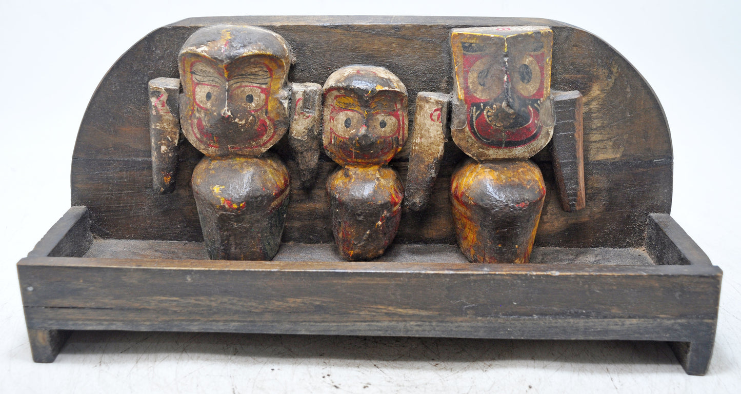 Antique Wooden Gangaur Isar Family Tribal Figurine Original Old Hand Carved Painted