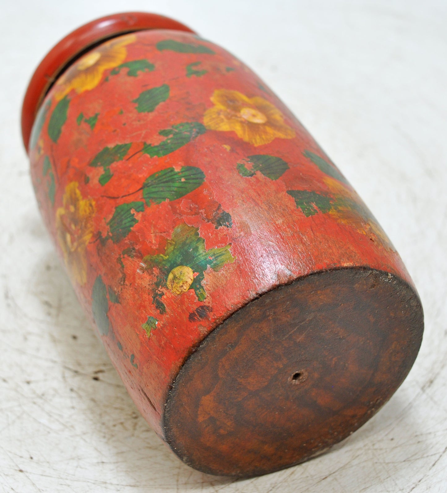Vintage Wooden Round Candy Box Original Old Hand Carved Fine Painted