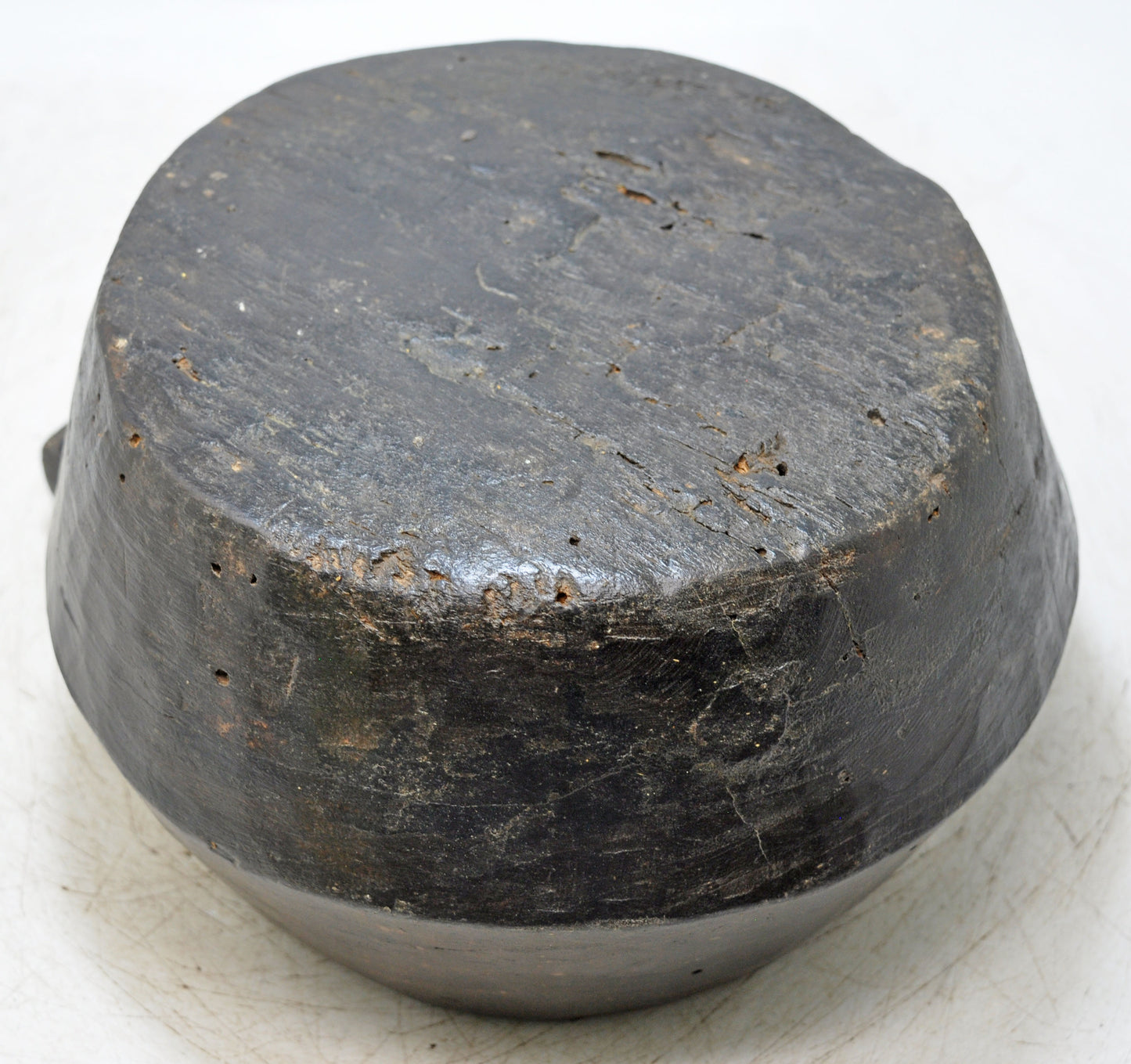 Antique Wooden Round Water Storage Pot With Spout Original Old Hand Carved