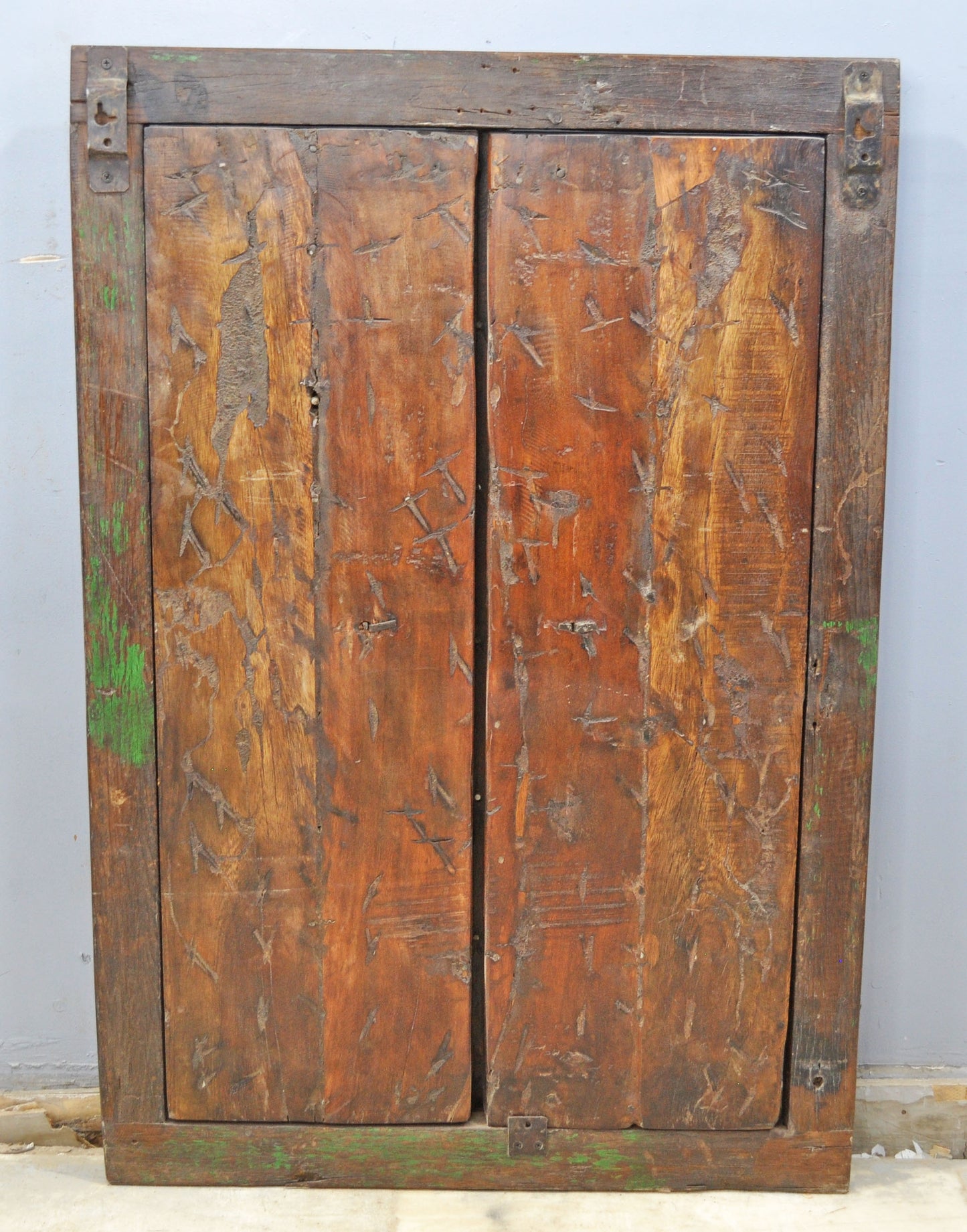 Antique Wooden Wall Décor Window Panel With Frame Original Old Fine Carved Brass Fitted