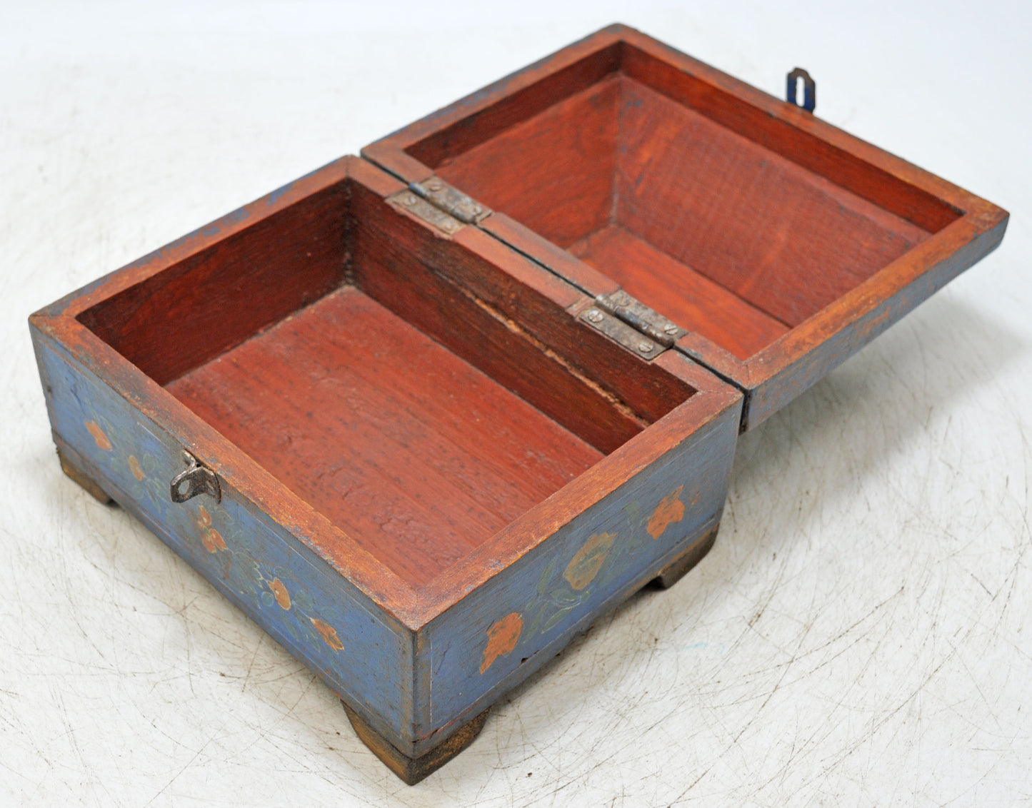 Vintage Wooden Dome Shaped Storage Box Original Old Hand Crafted Painted