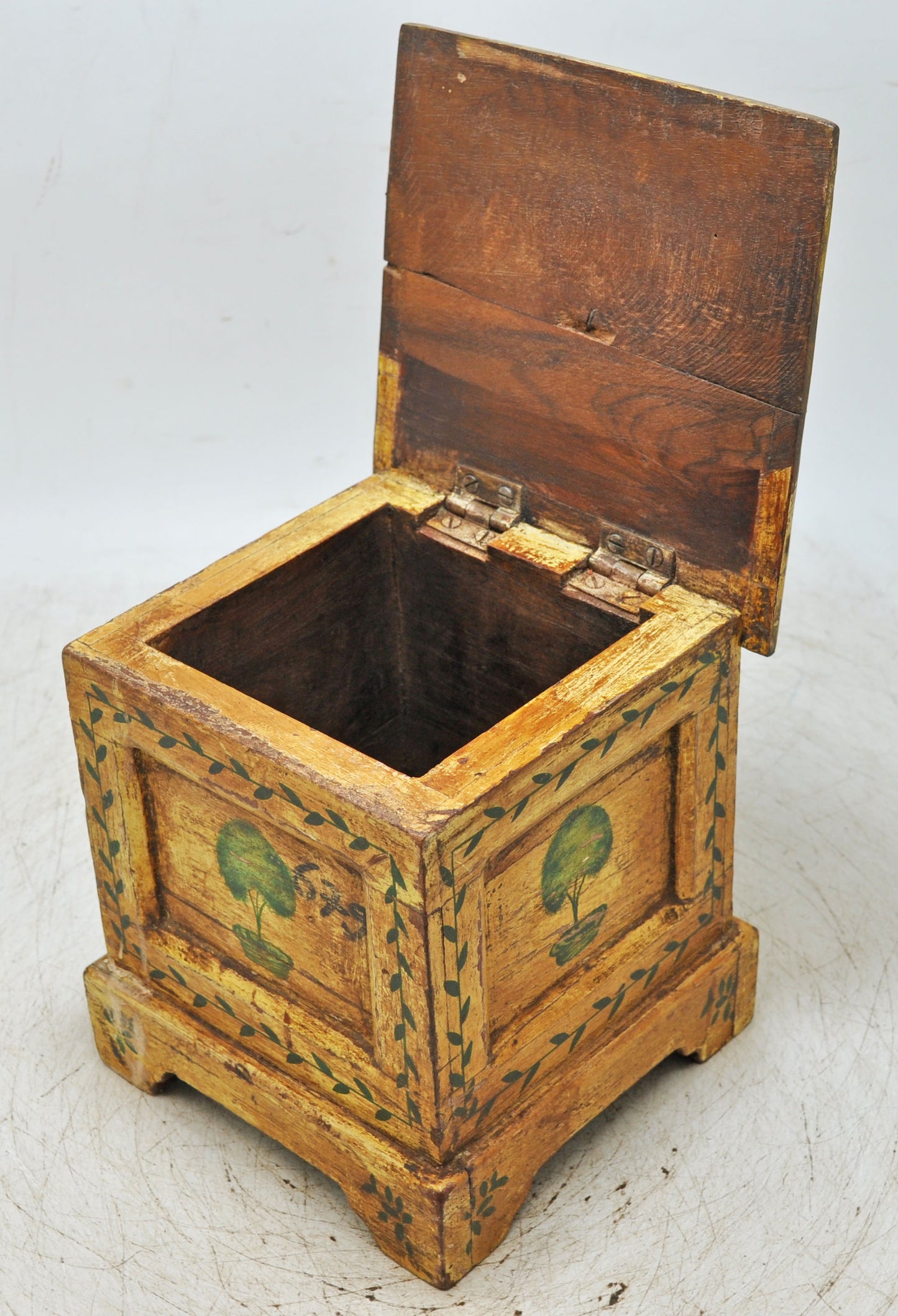Vintage Wooden Square Storage Box Original Old Hand Crafted Painted