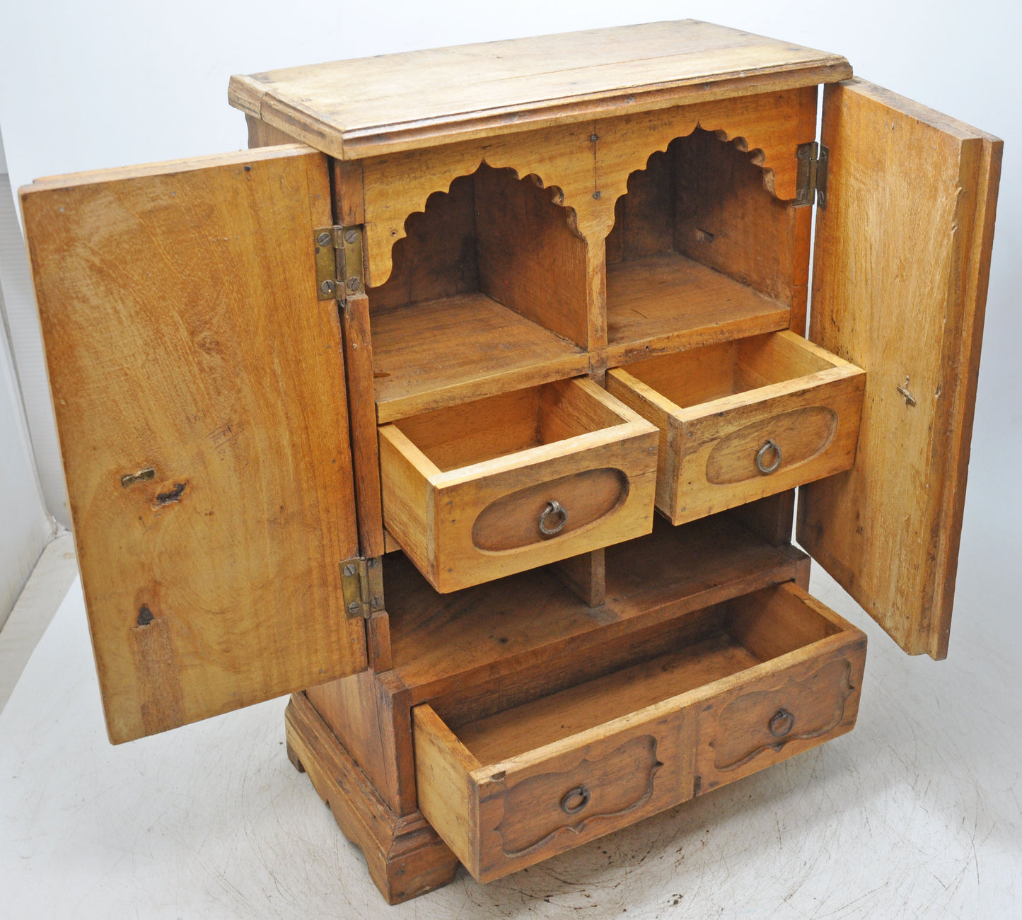 Vintage Wooden Mini Storage Cabinet Original Old Fine Hand Crafted Carved