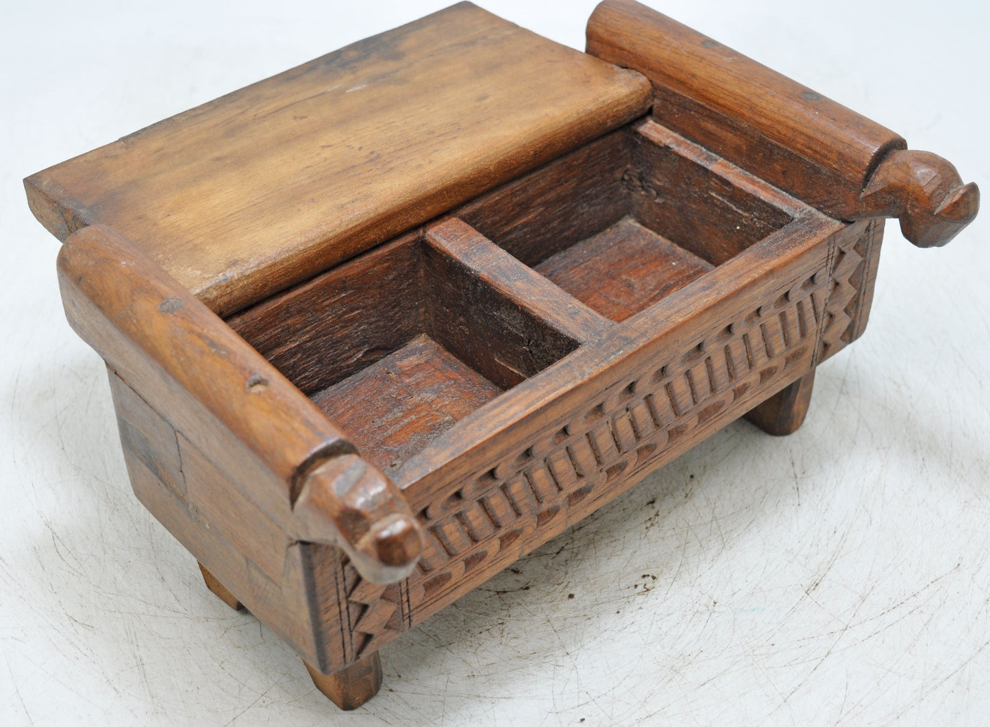 Antique Wooden Kitchenware Spice Box Original Old Hand Carved