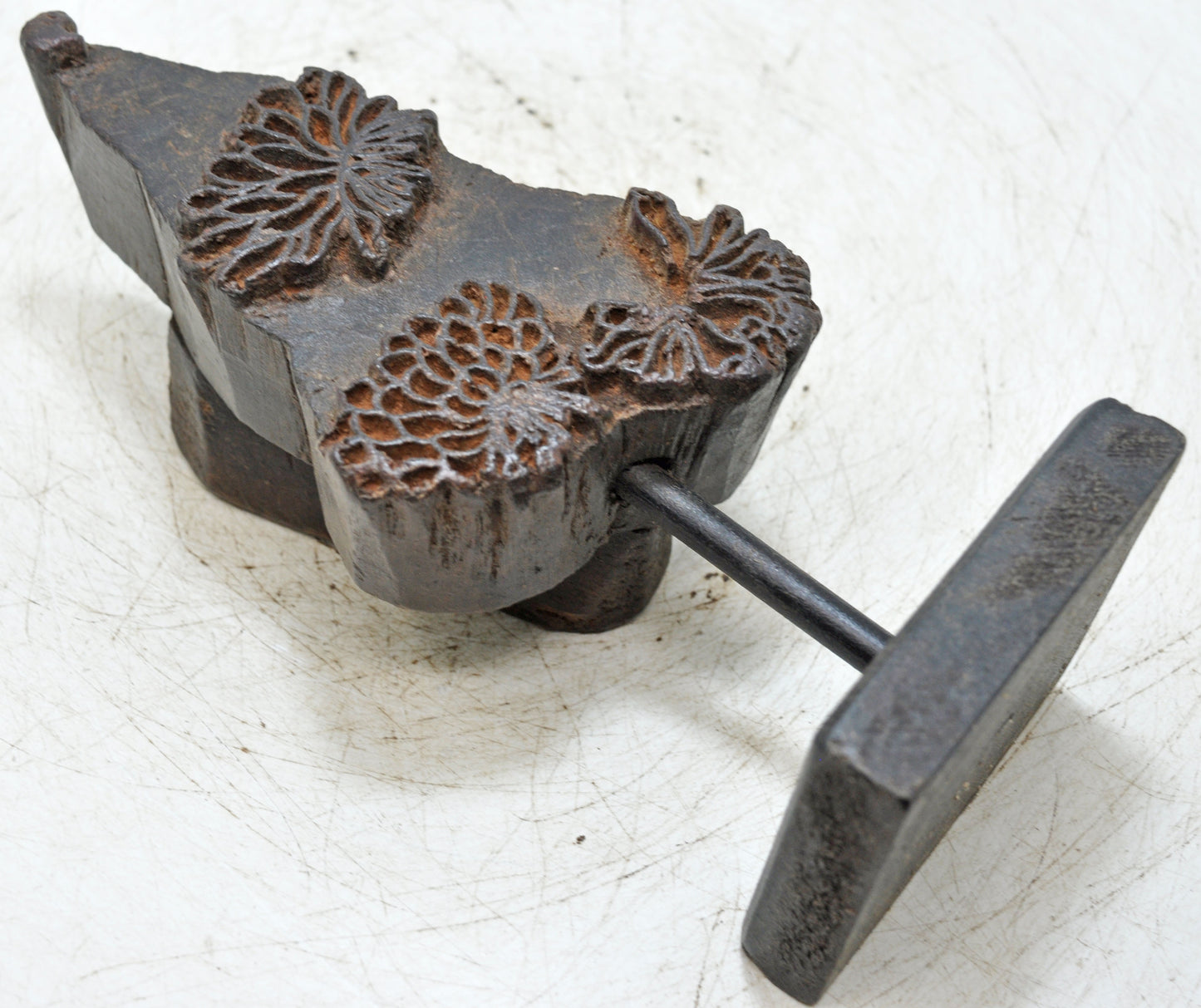 Antique Wooden Textile Printing Block Carving on Stand Original Old Hand Carved