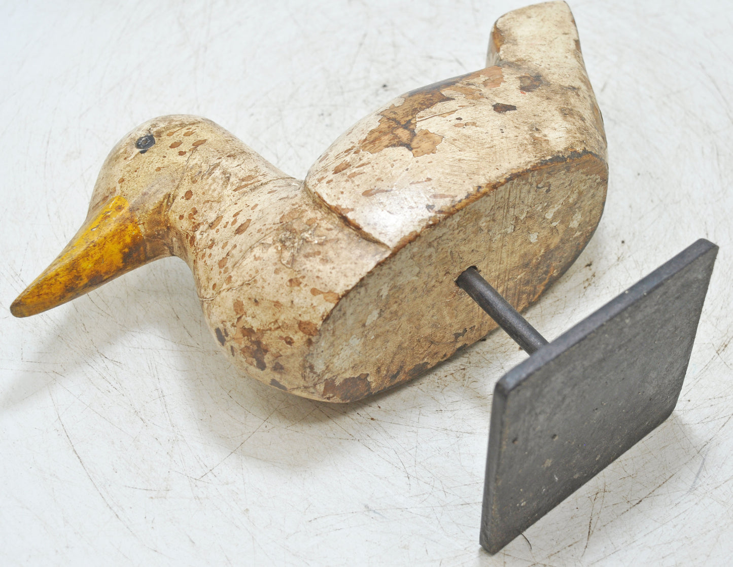 Vintage Wooden Duck Figurine Original Old Hand Carved Painted