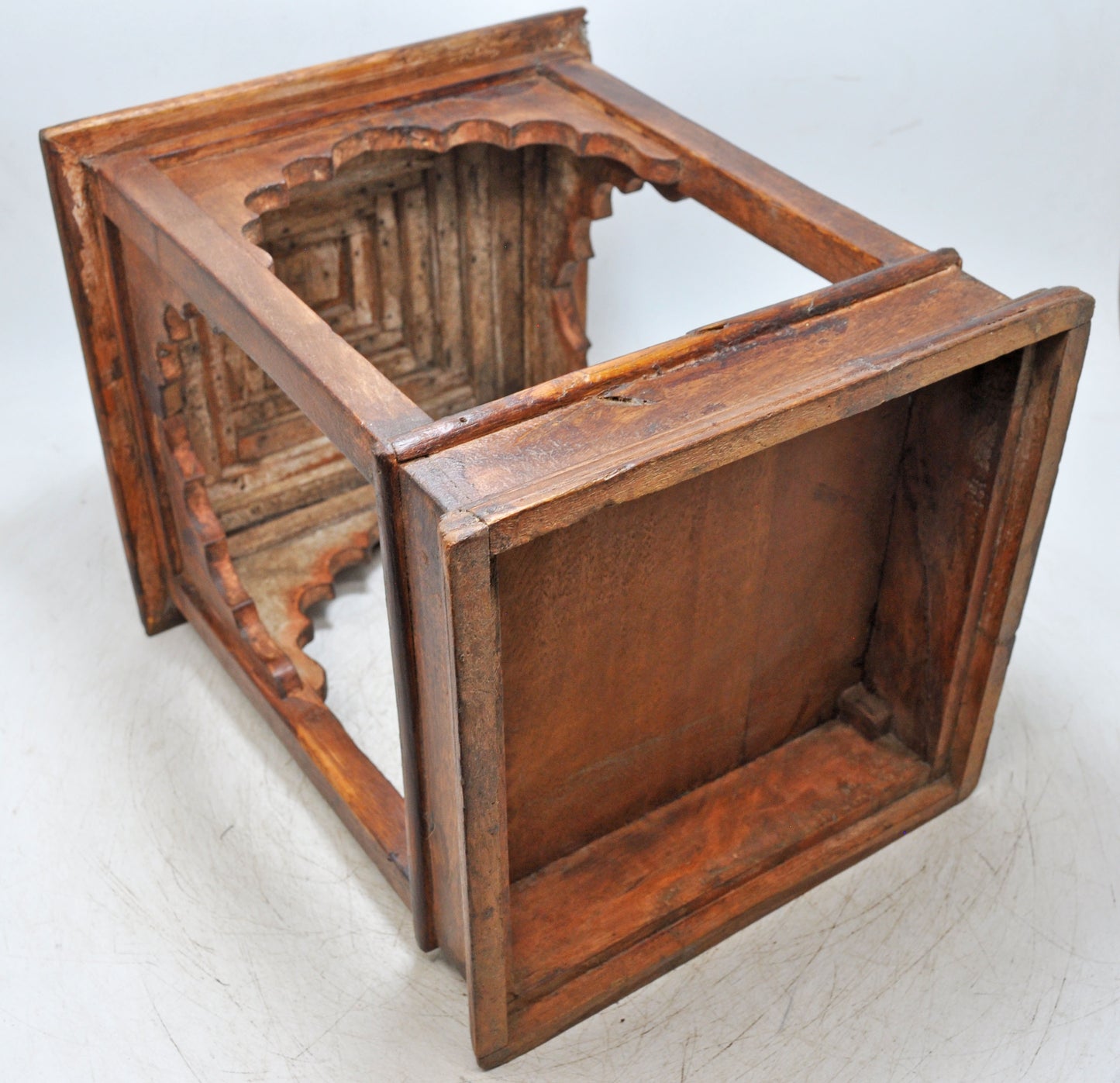 Vintage Wooden Temple Pedestal Stand Original Old Hand Crafted Carved