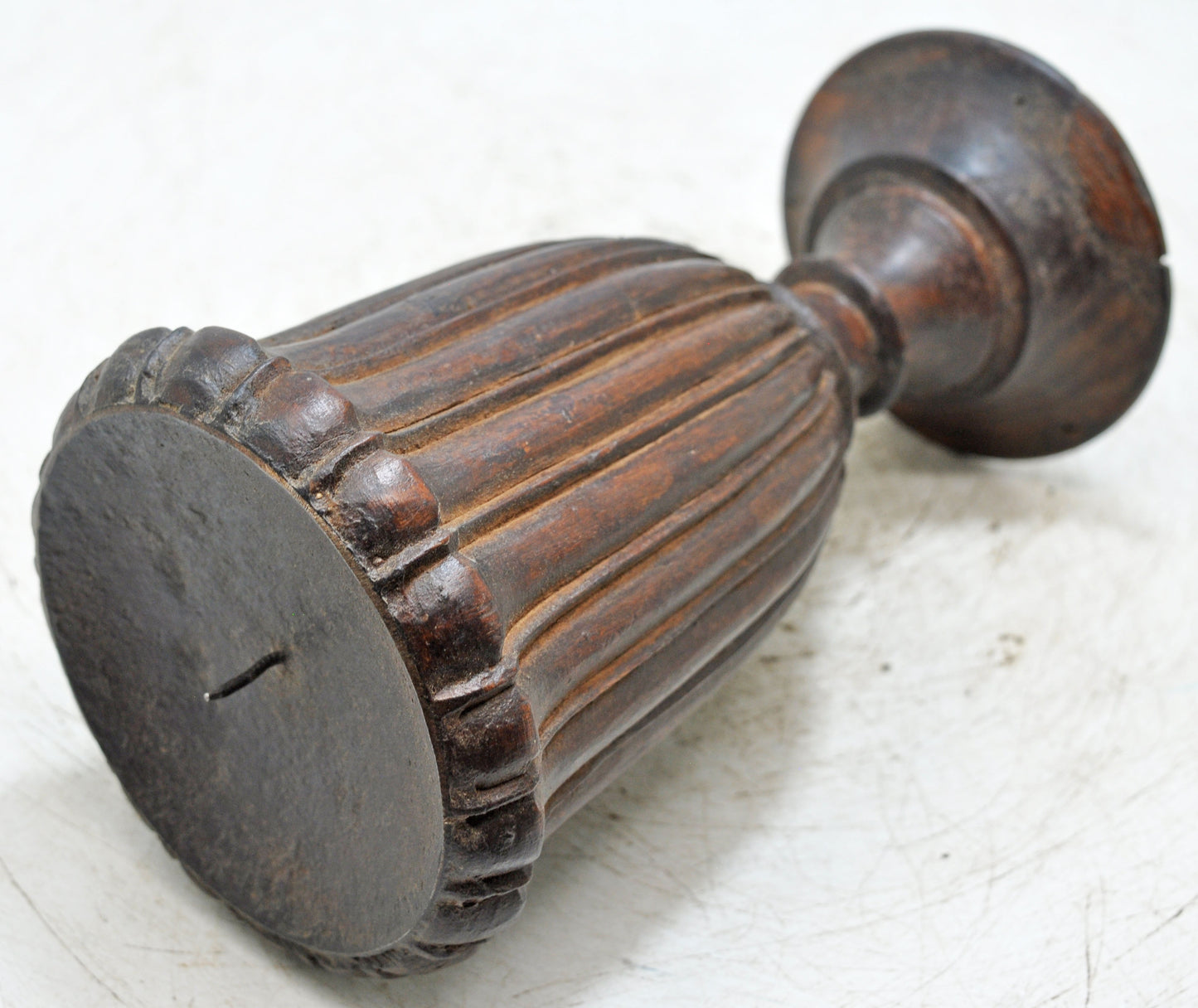 Antique Wooden Candle Holder Stand Original Old Hand Carved