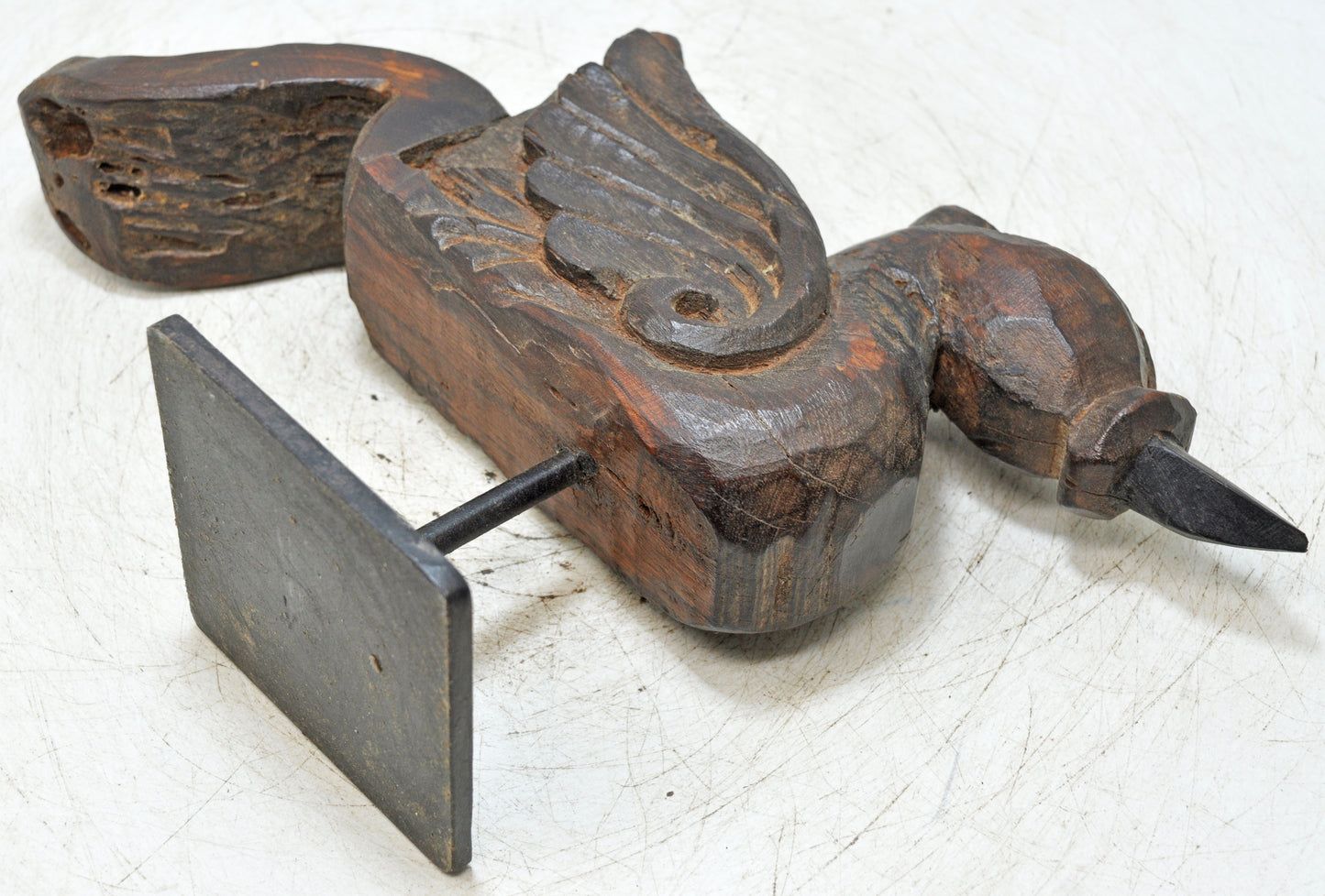 Vintage Wooden Bird Figurine Original Old Hand Carved