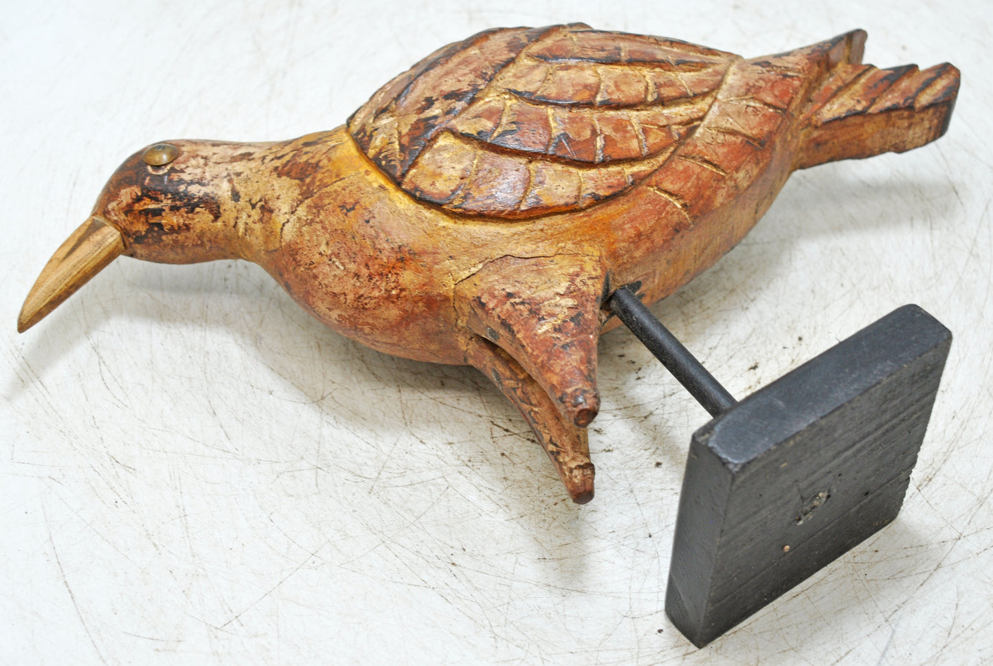 Vintage Wooden Bird Figurine Original Old Hand Carved Painted