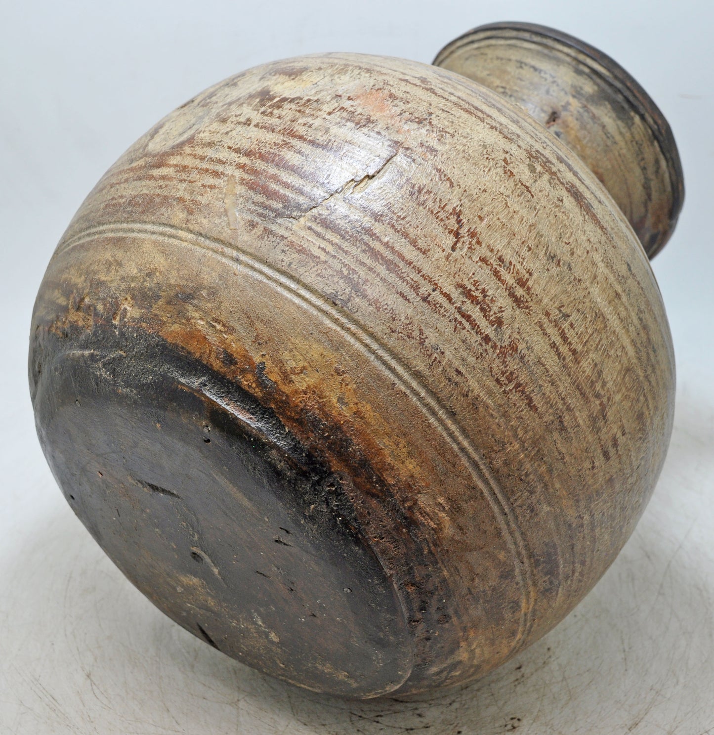 Antique Wooden Himalayan Water Storage Pot Original Old Hand Carved
