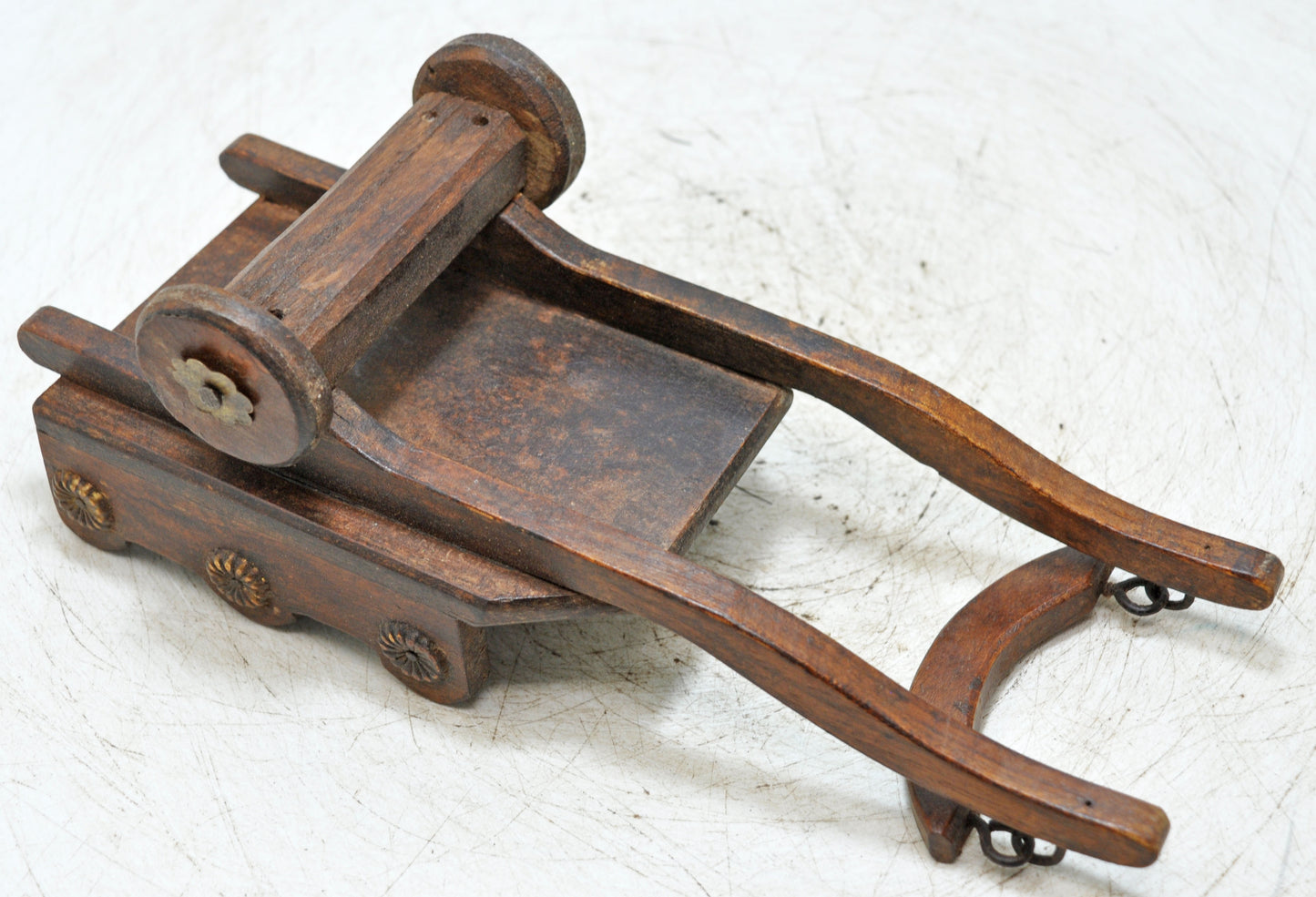 Vintage Wooden Cow Cart Figurine Model Original Old Hand Crafted