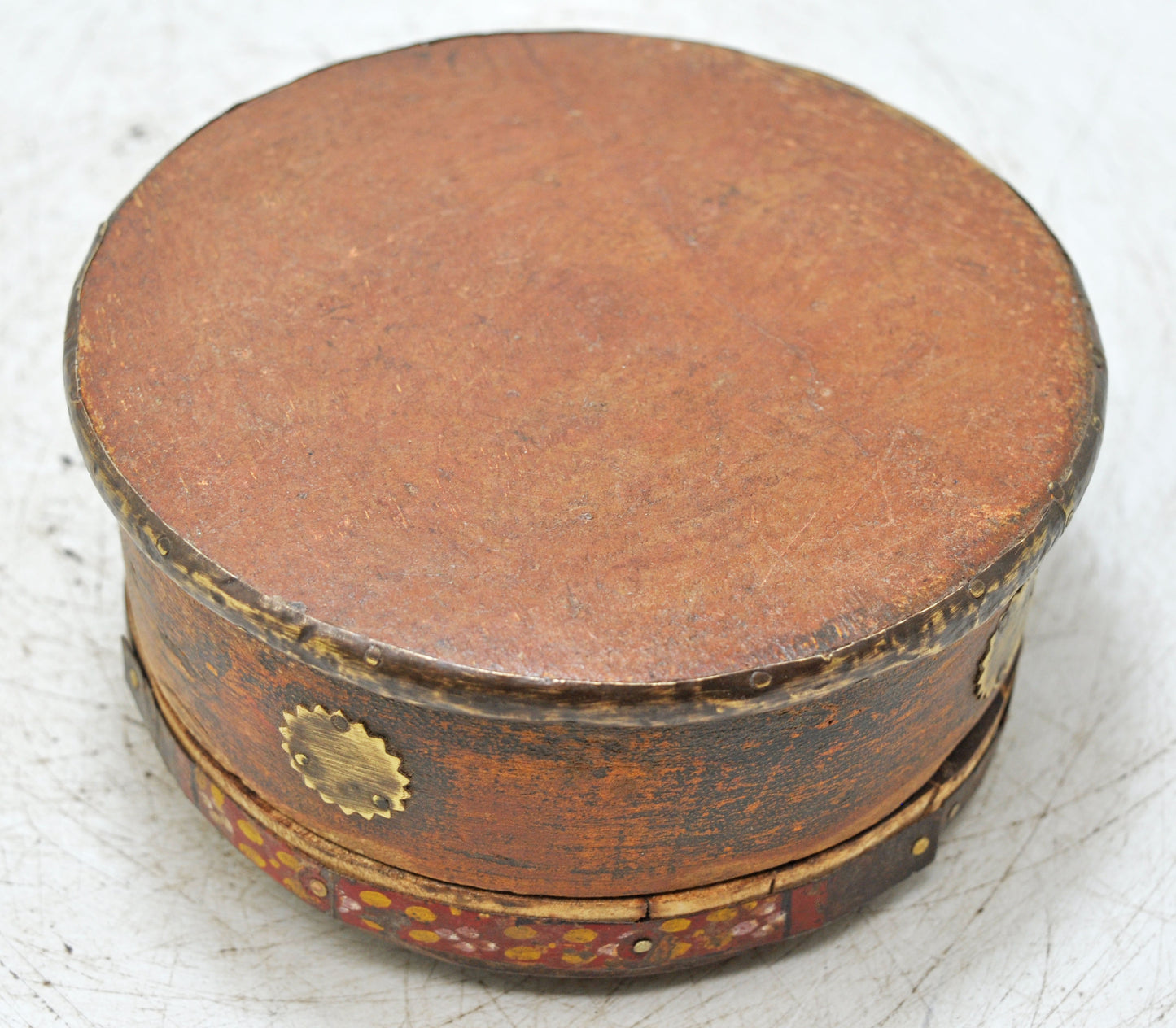 Vintage Wooden Round Kum Kum Powder Tika Box Original Old Fine Brass Fitted