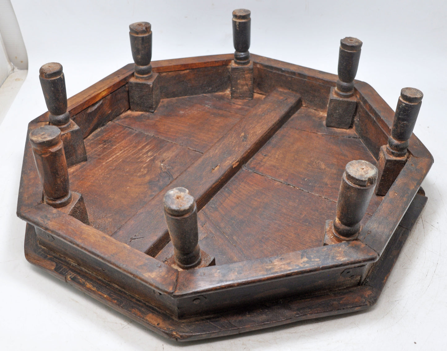 Antique Wooden Octagonal Floor Sitting Bajot Low Stool Original Old Hand Crafted