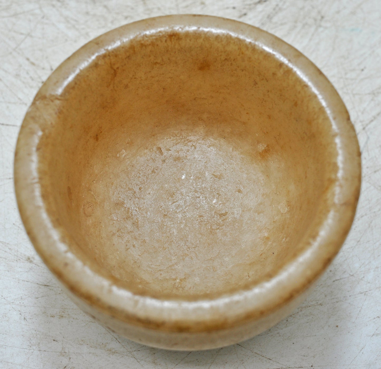 Vintage White Marble Round Small Bowl Original Old Hand Carved