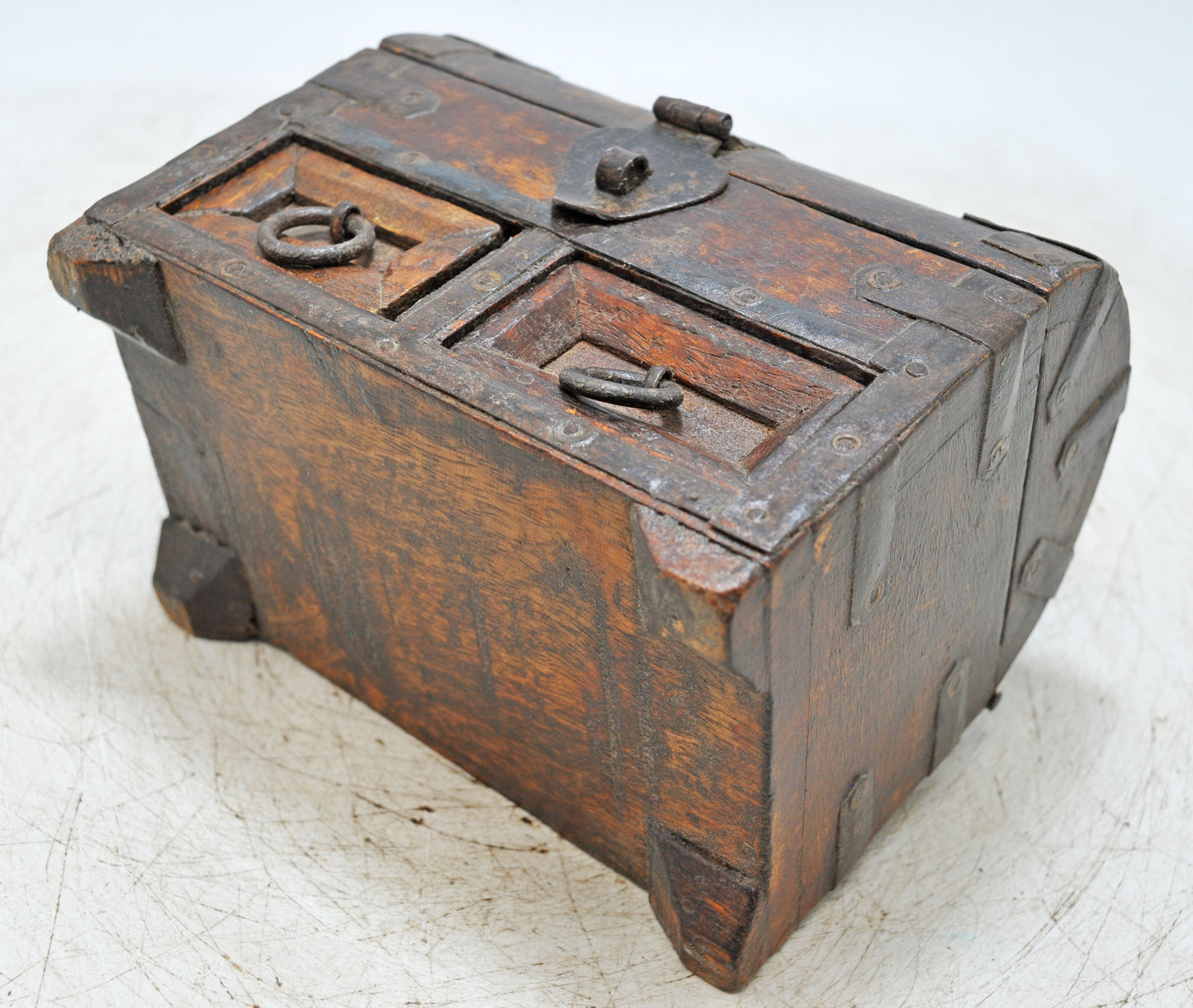 Vintage Wooden Small Half Round Storage Box Original Old Hand Crafted