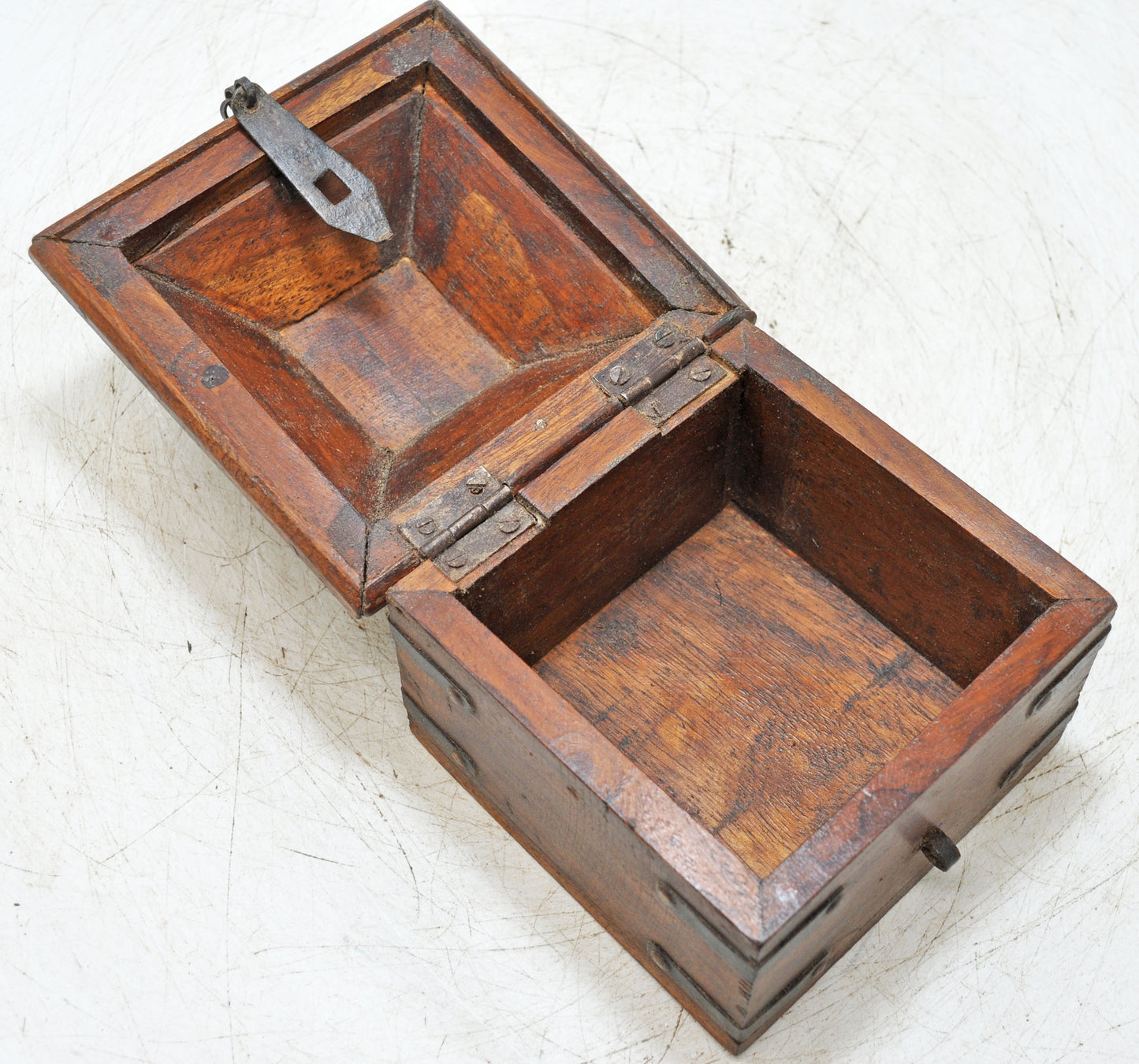 Vintage Wooden Dome Shaped Storage Box Original Old Hand Crafted Metal Fitted