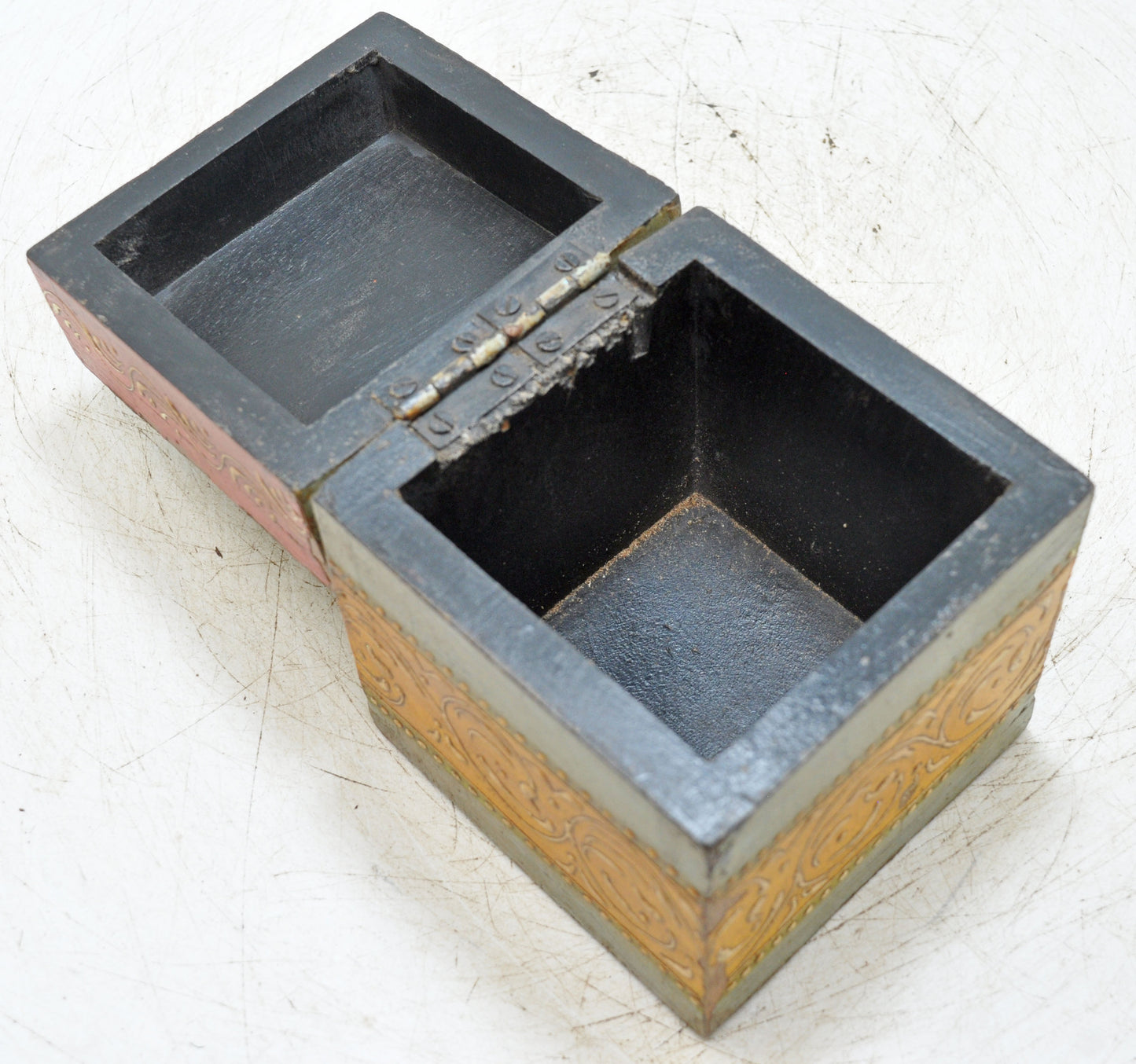 Vintage Wooden Square Storage Box Original Old Hand Crafted Painted