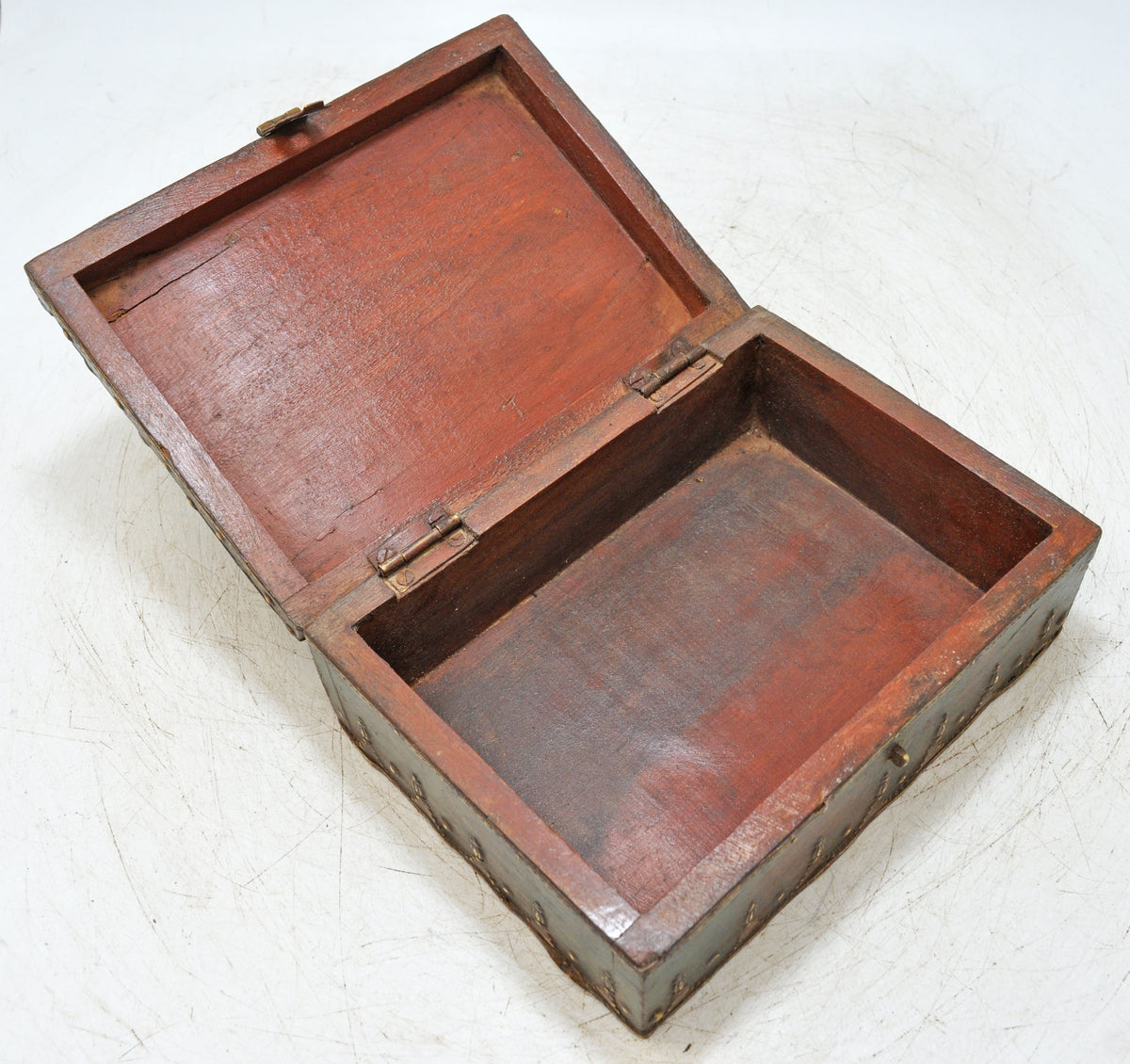 Vintage Wooden Storage Box Original Old Hand Crafted Fine Brass Fitted