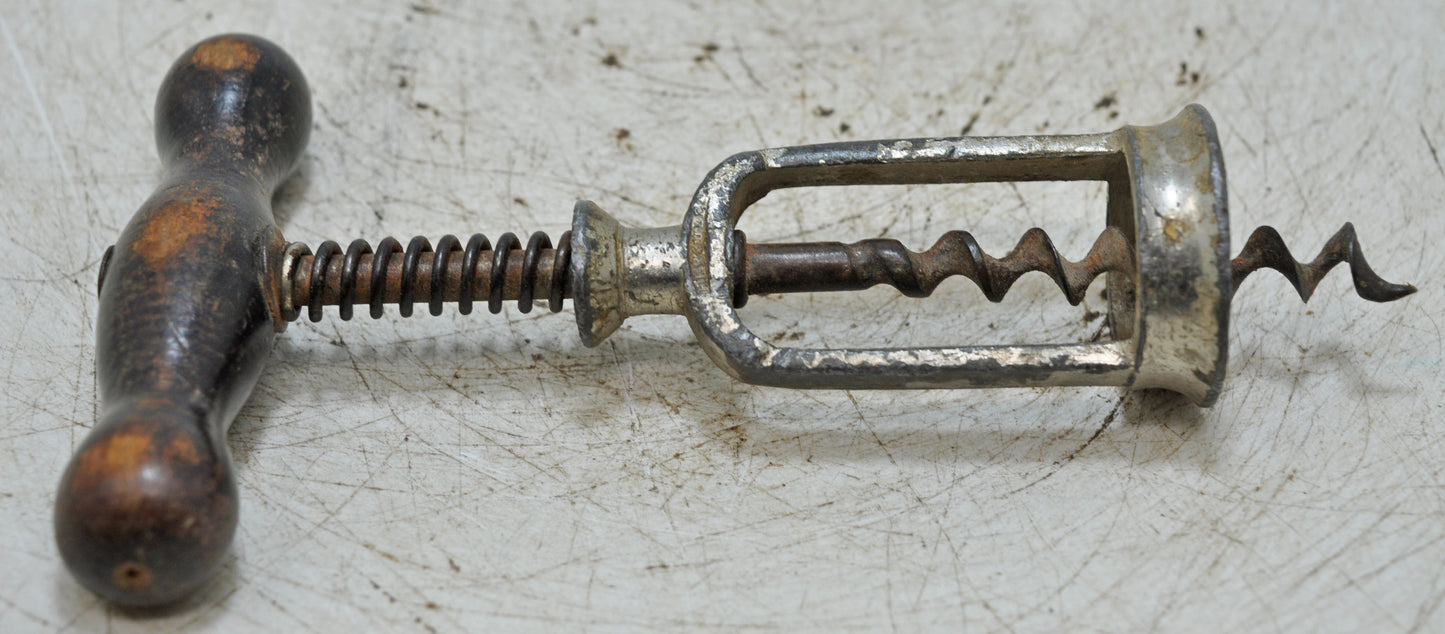 Antique Iron Cork Screw Bottle Opener Original Old Hand Crafted