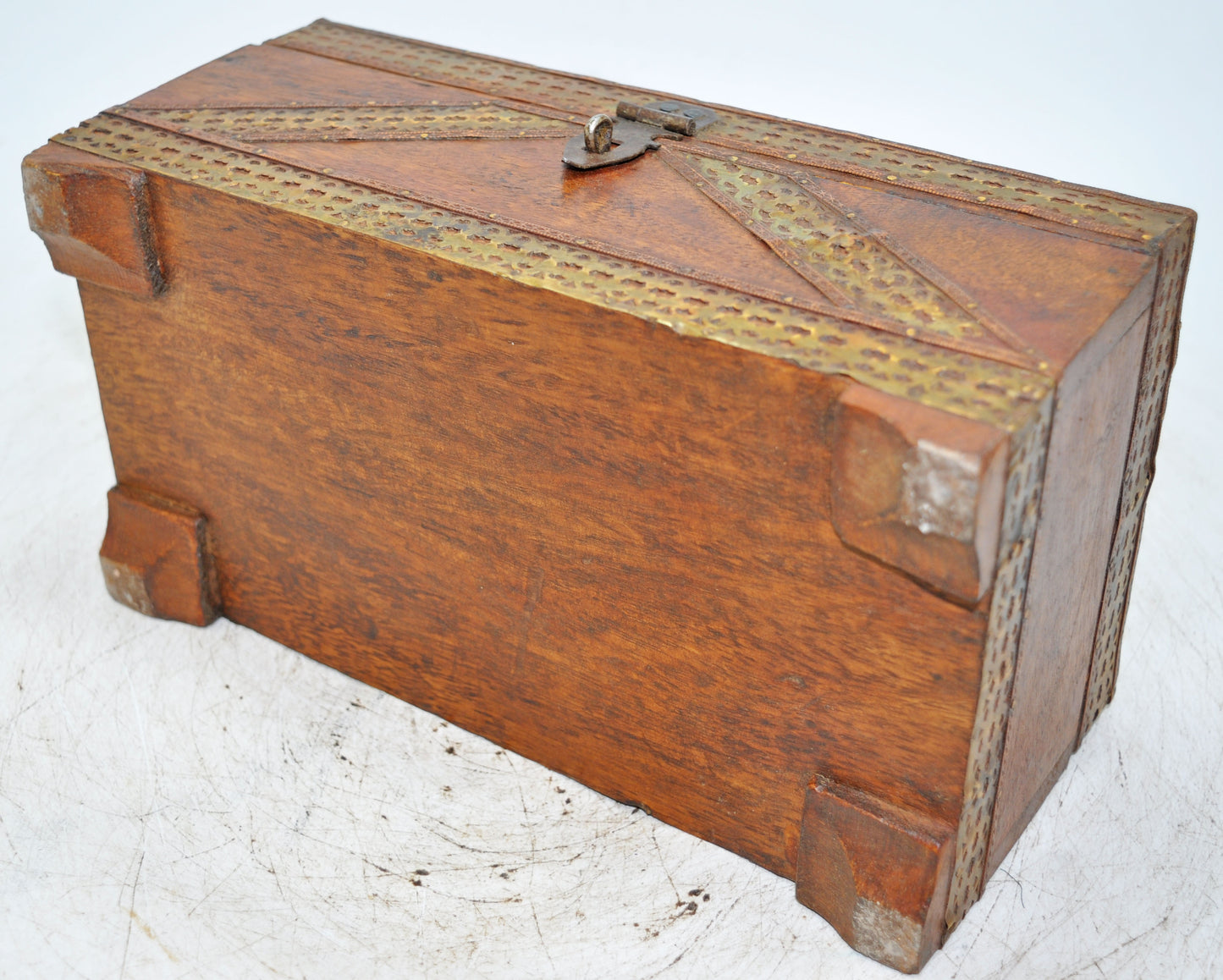 Vintage Wooden Storage Chest Box Original Old Hand Crafted Brass Fitted
