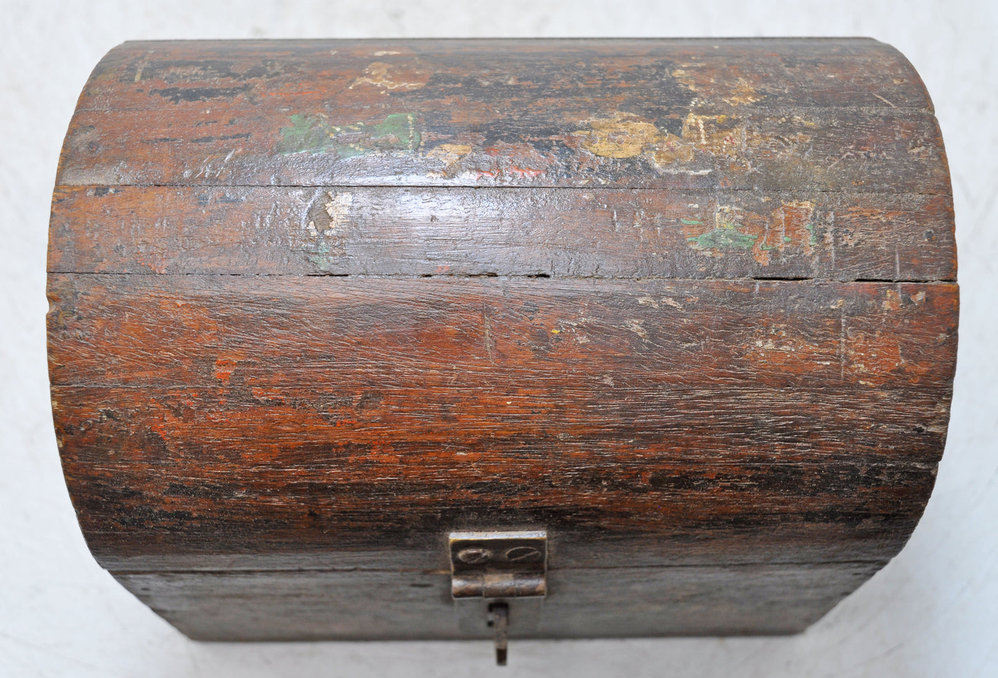 Vintage Wooden Half Round Top Storage Box Original Old Hand Crafted Painted