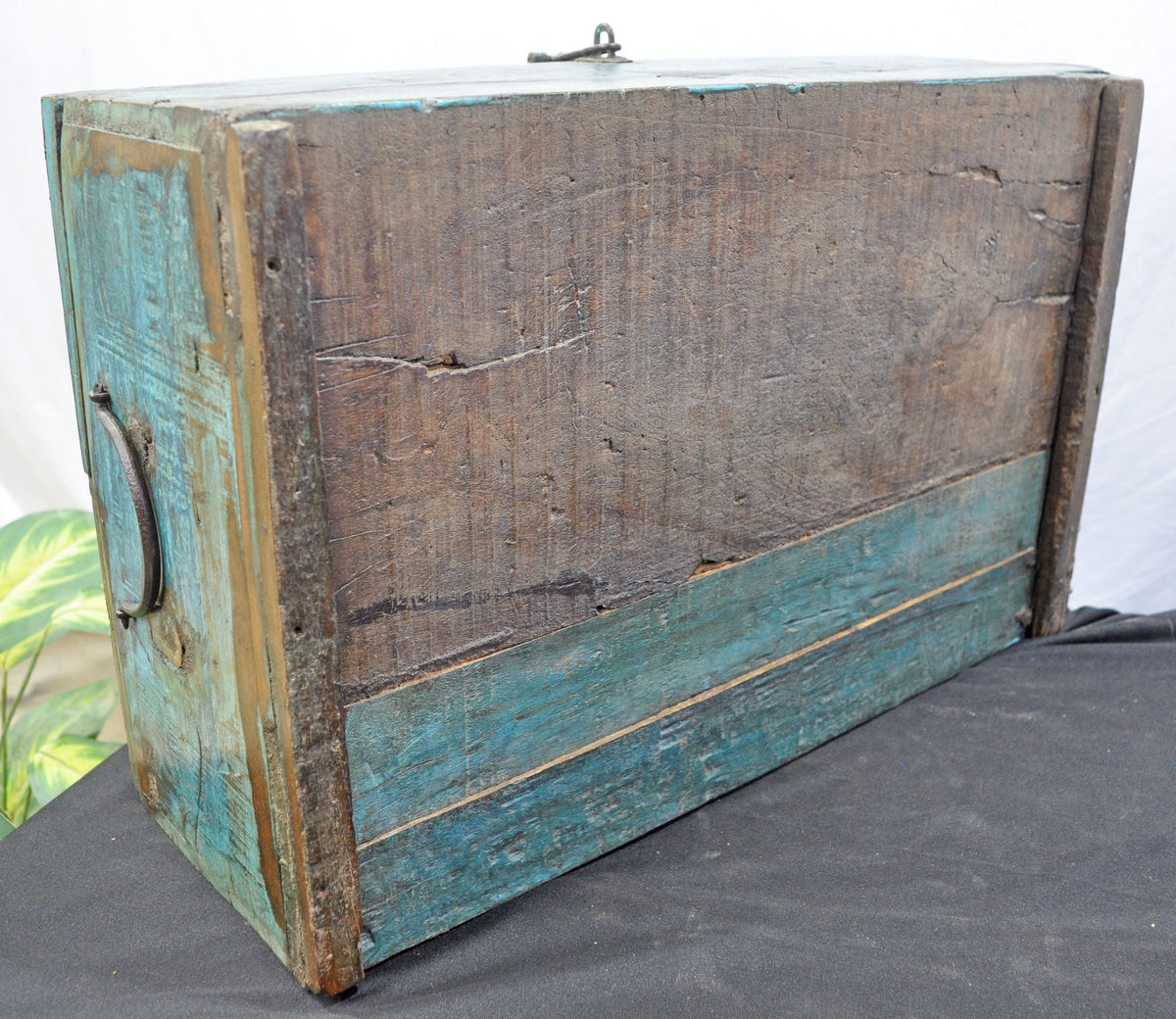 Antique Wooden Large Size Storage Chest Box Original Old Hand Crafted Rustic Blue Painted