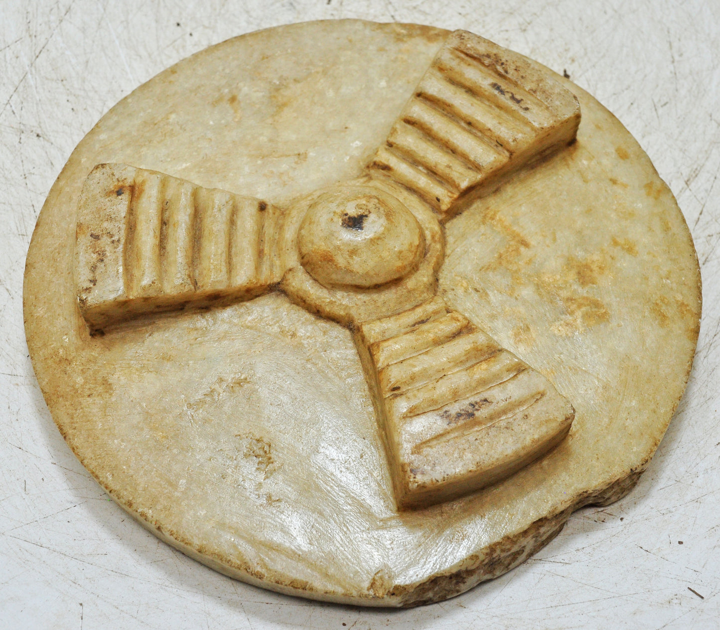 Antique White Marble Round Chapati Bread Rolling Plate Original Old Fine Hand Carved