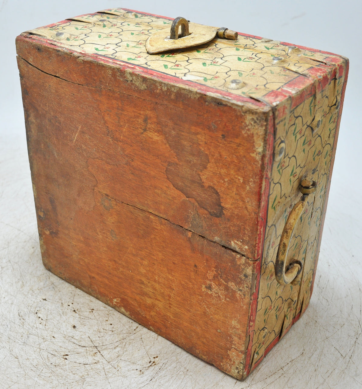 Vintage Wooden Square Storage Chest Box Original Old Hand Crafted Painted