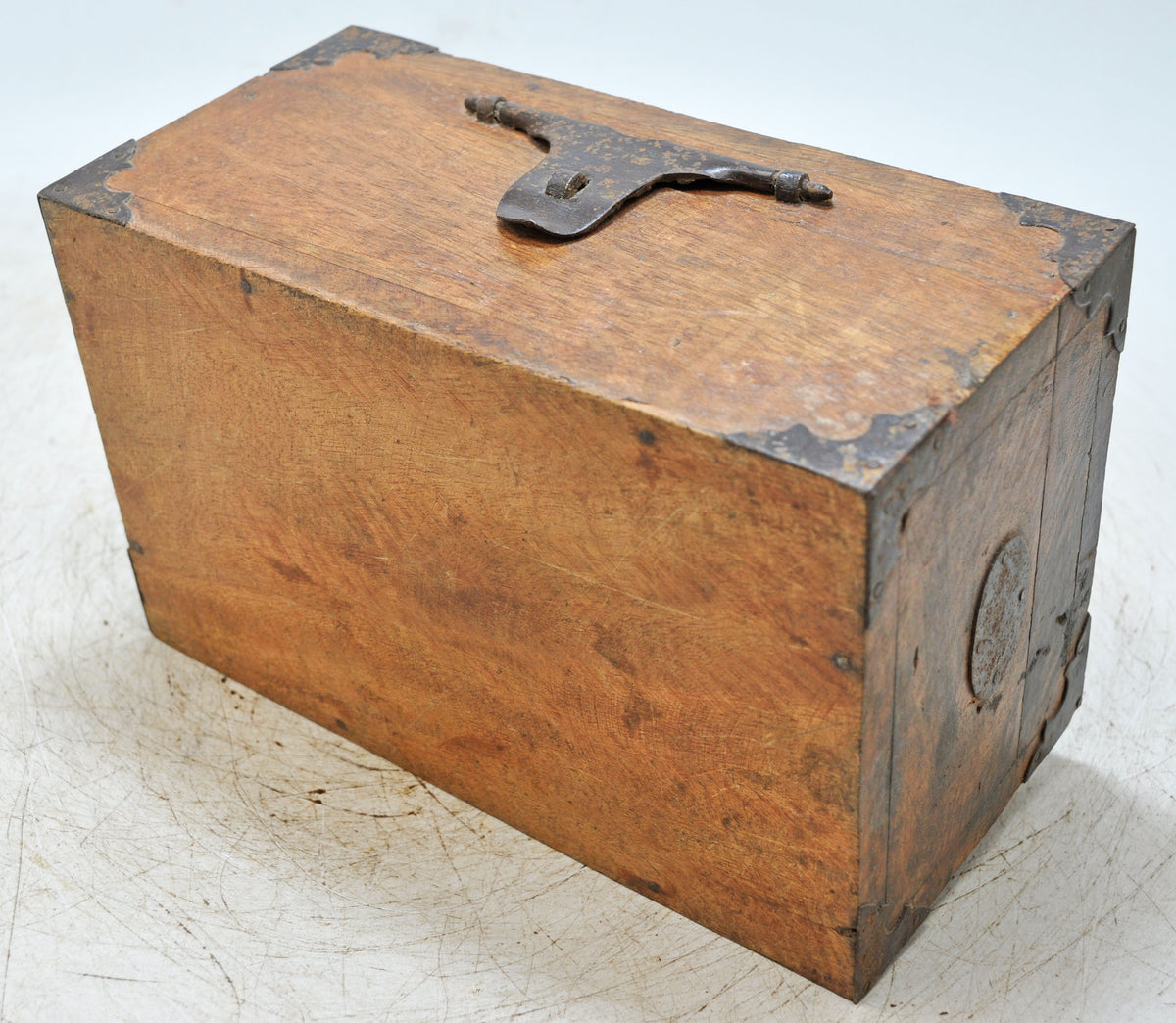 Vintage Wooden Storage Box Original Old Hand Crafted Metal Fitted