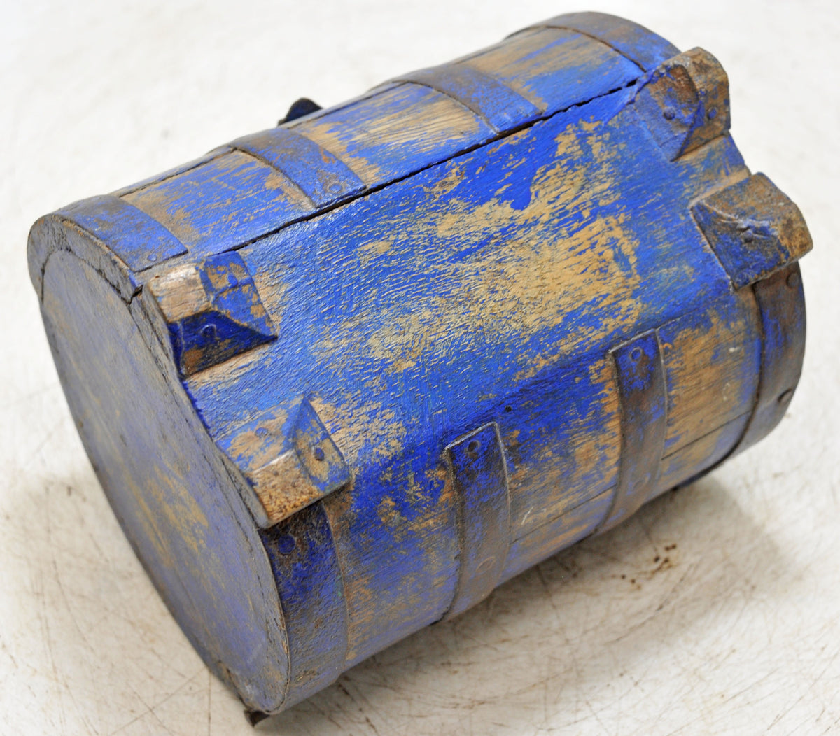 Vintage Wooden Round Storage Box Original Old Hand Crafted Rustic Blue