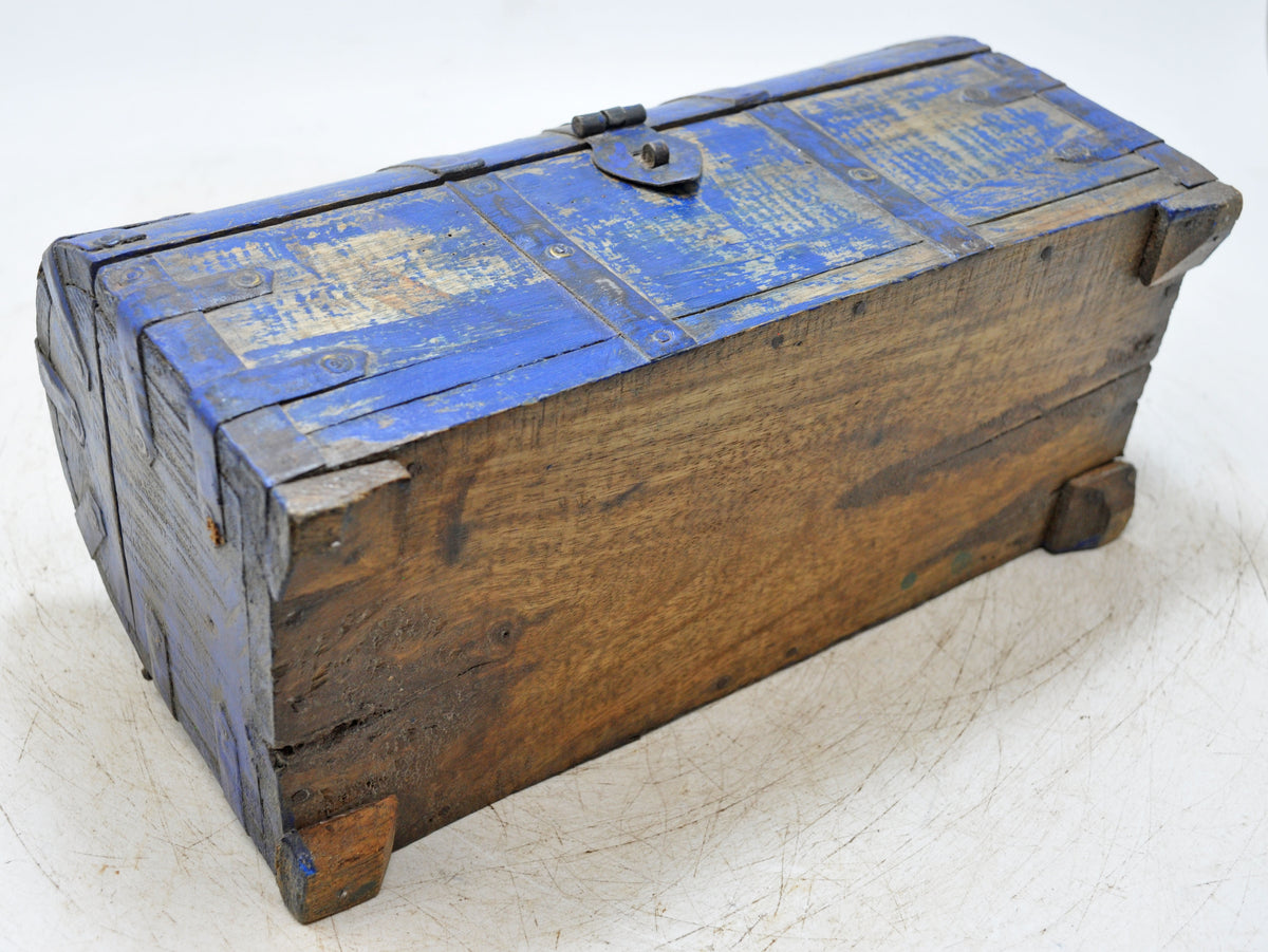 Vintage Wooden Half Round Storage Box Original Old Hand Crafted Rustic Blue