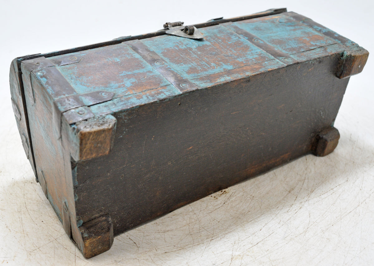 Vintage Wooden Half Round Storage Box Original Old Hand Crafted Rustic Blue