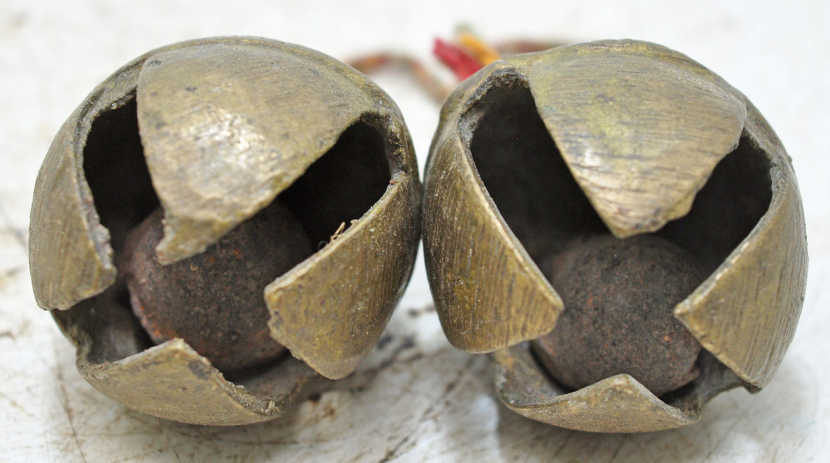 Lot of 2 Antique Brass Animals Cow Bell Original Old Hand Crafted Engraved