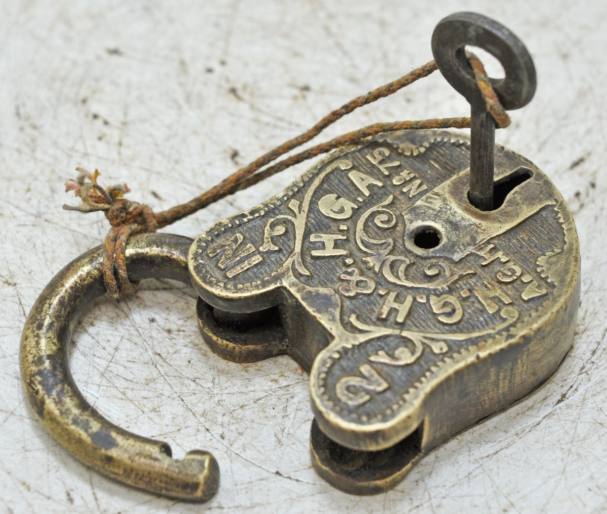 Antique Brass Pad Lock Original Old Hand Crafted Very Fine Engraved