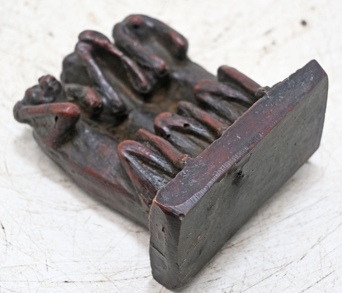 Vintage Wooden 3 Monkeys Figurine Original Old Hand Carved